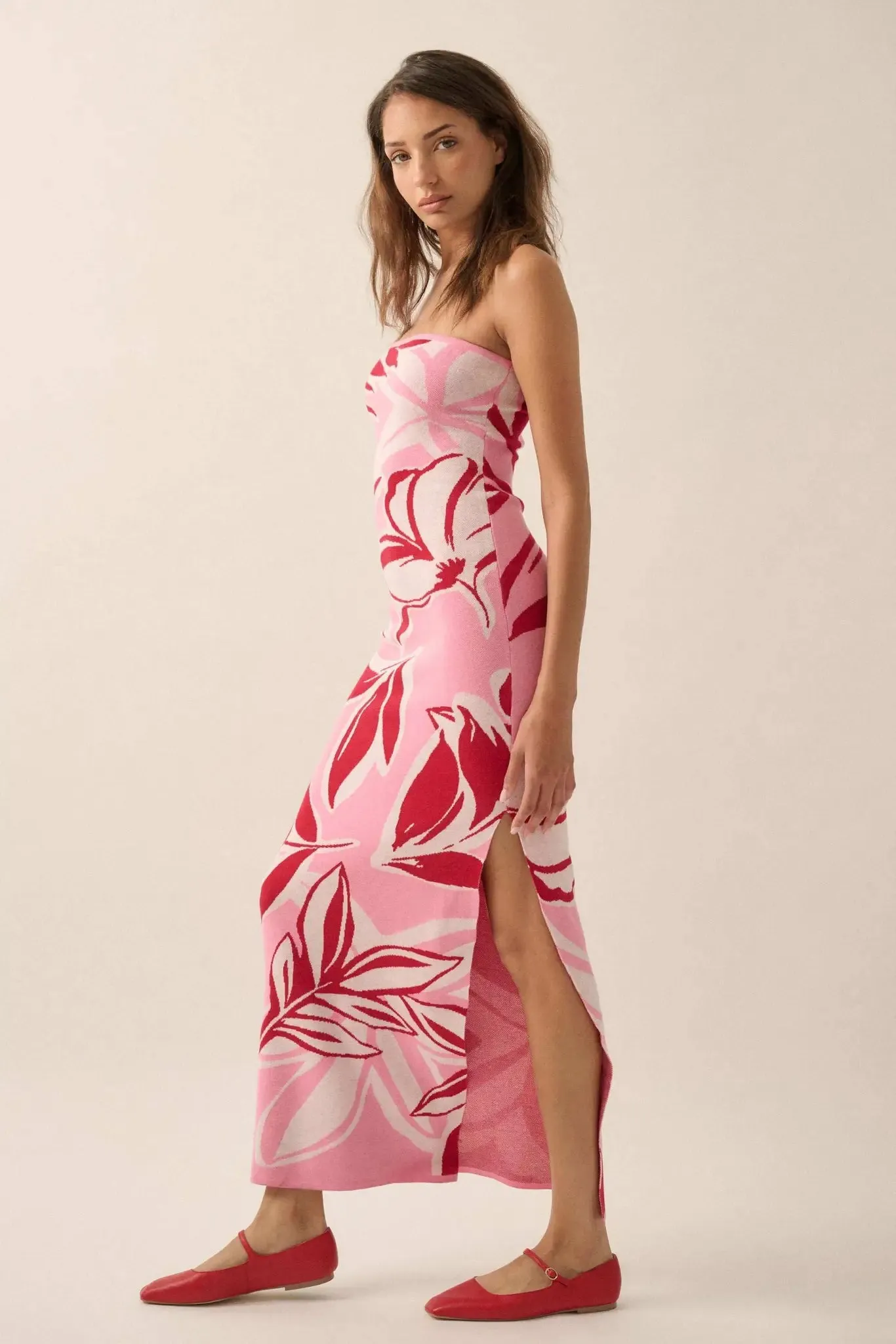 Tropical Chill Floral Strapless Maxi Sweater Dress sold by Promesa product image thumbnail 5