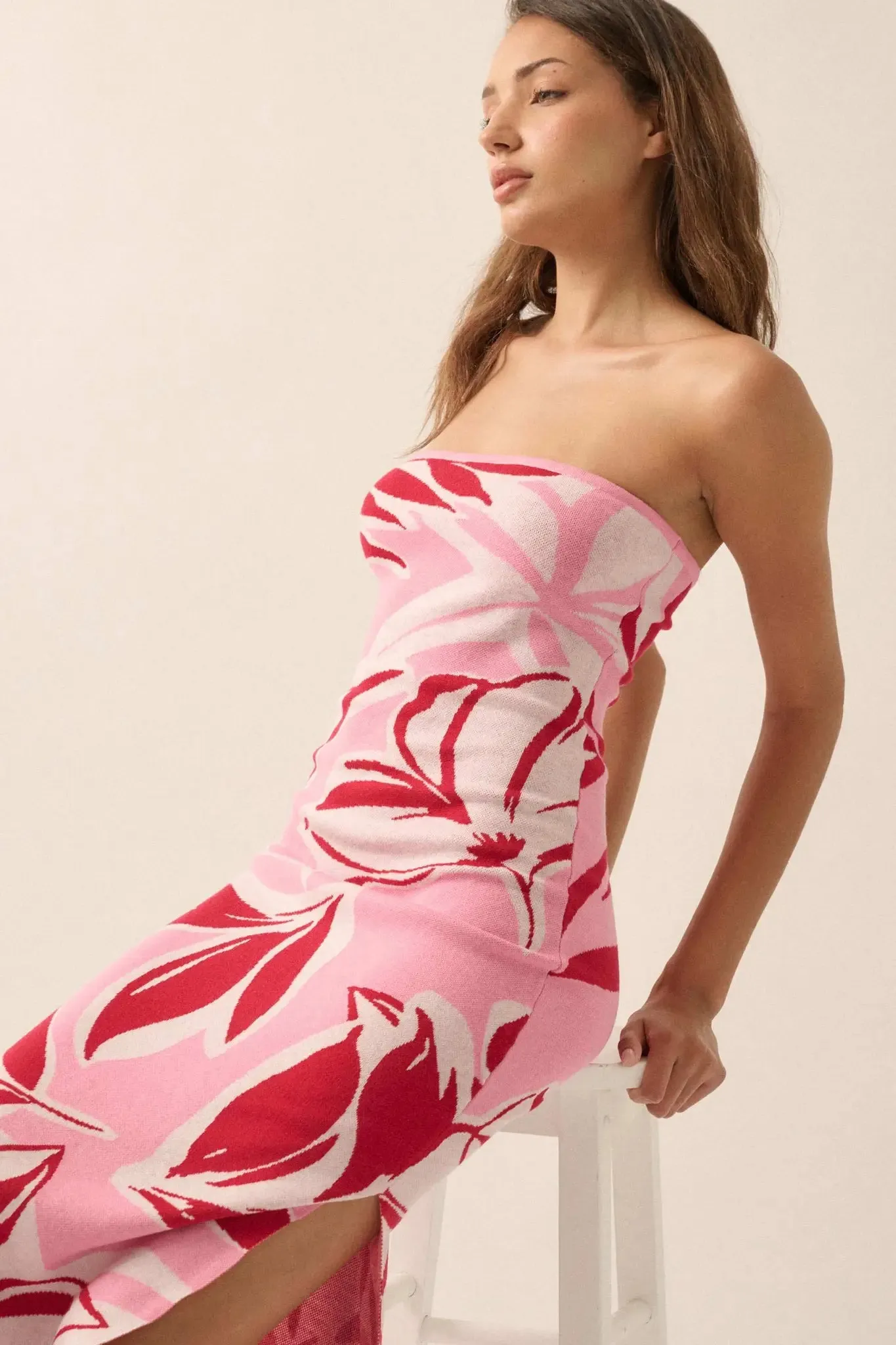 Tropical Chill Floral Strapless Maxi Sweater Dress sold by Promesa product image thumbnail 2