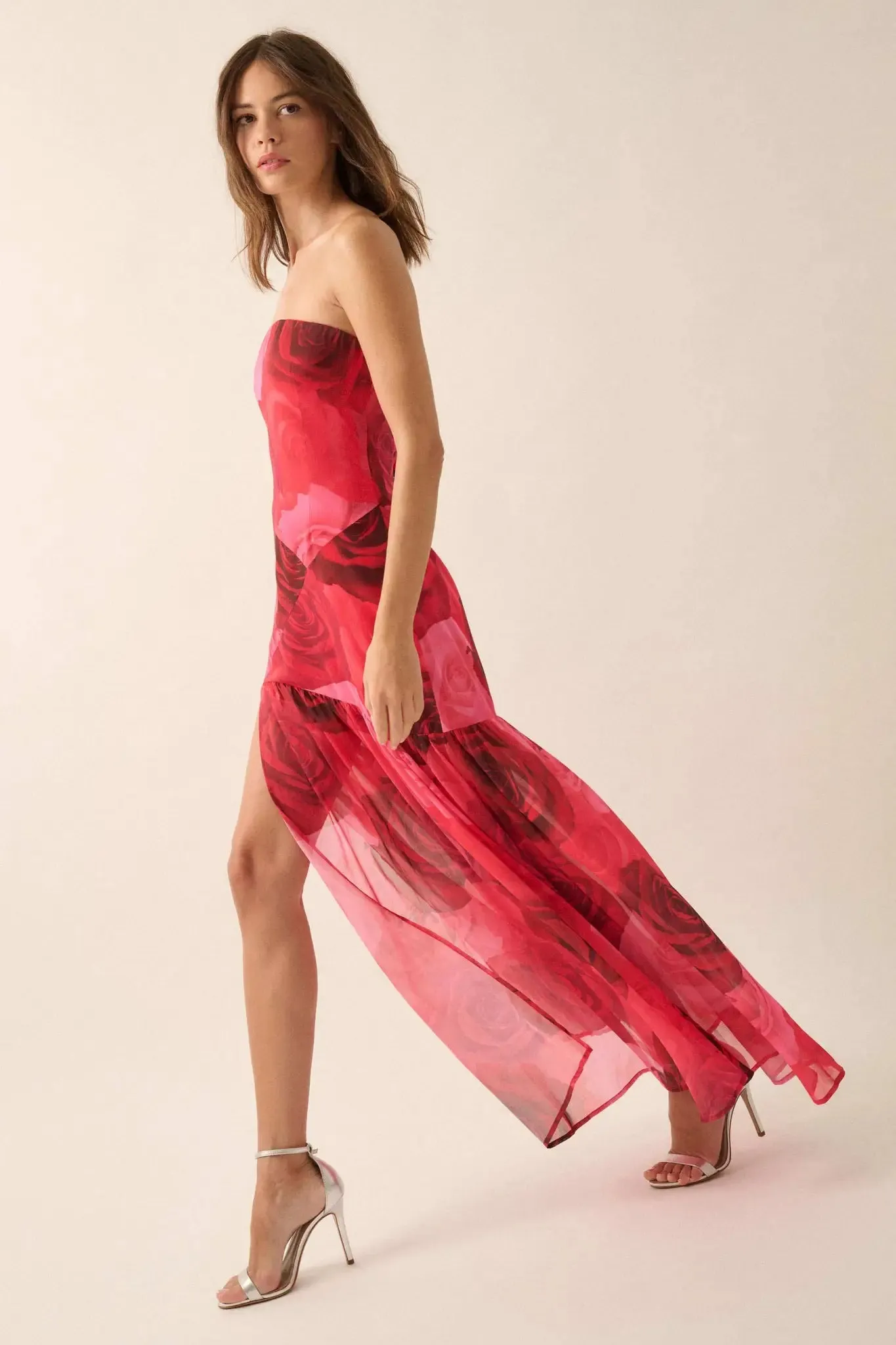Roses Bloom Floral Strapless Drop-Waist Maxi Dress sold by Promesa product image thumbnail 5