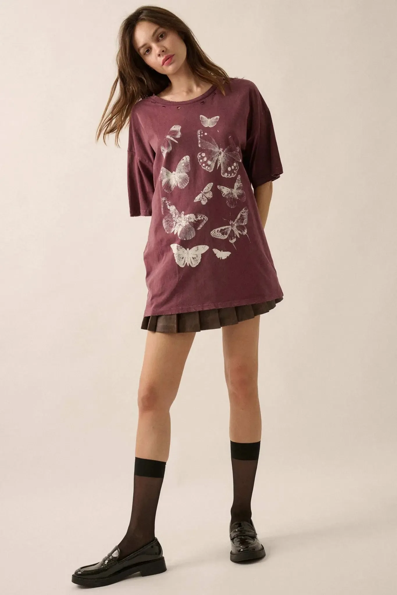Butterfly Kisses Oversize Distressed Graphic Tee sold by Promesa product image thumbnail 3
