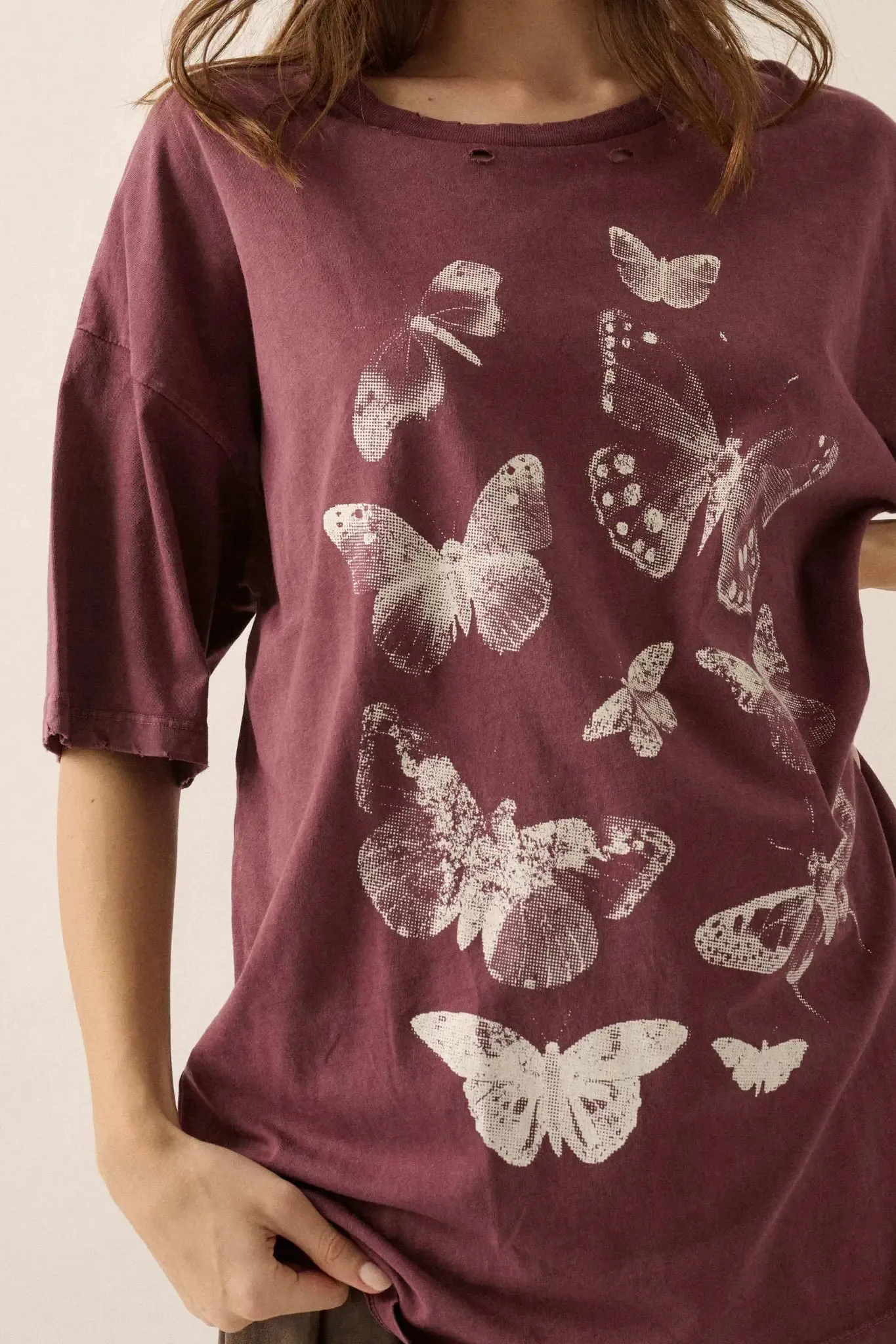 Butterfly Kisses Oversize Distressed Graphic Tee sold by Promesa product image thumbnail 2