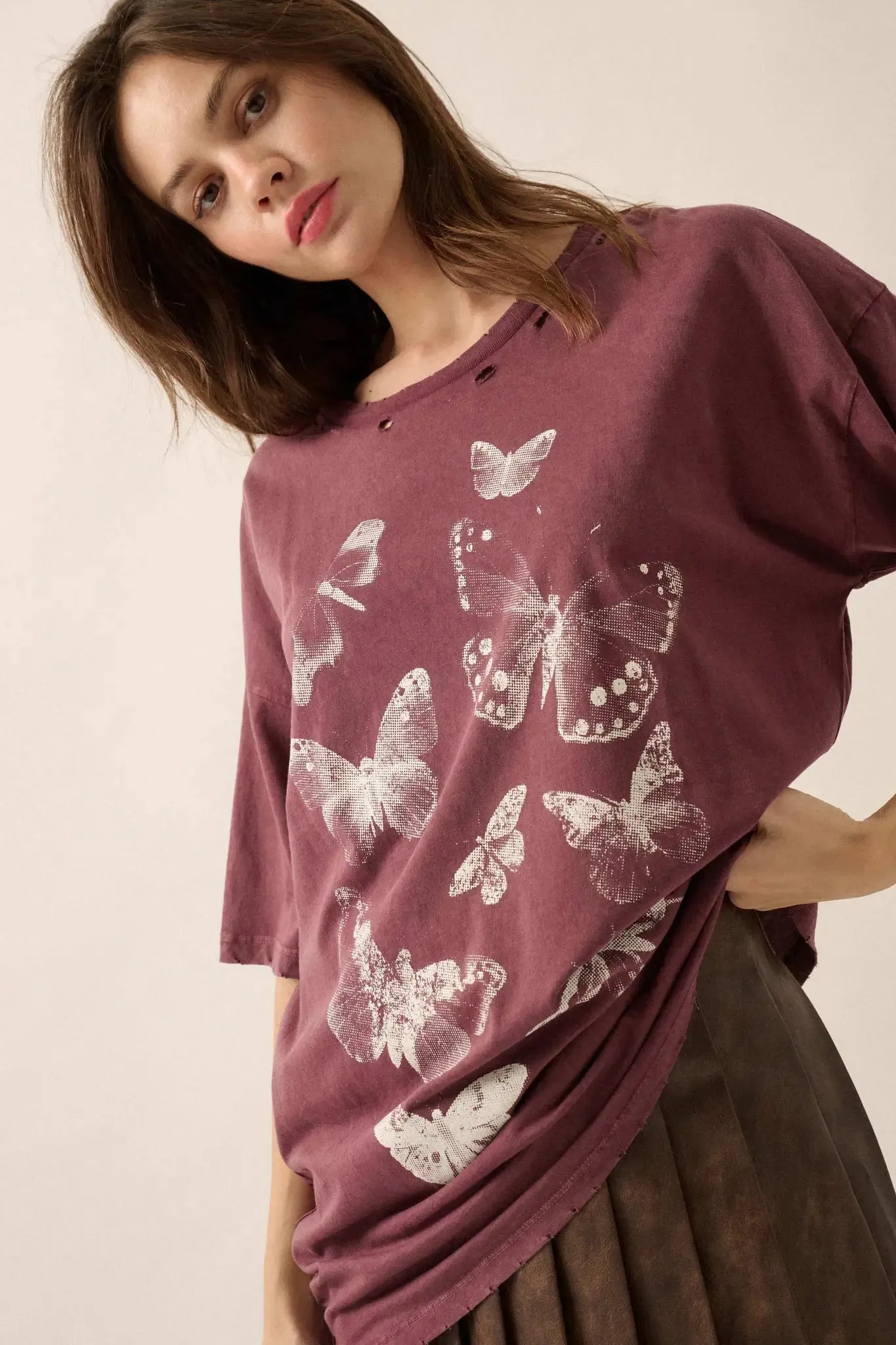 Butterfly Kisses Oversize Distressed Graphic Tee sold by Promesa