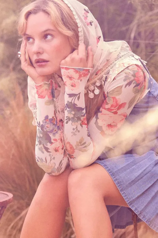 Blooming Heart Floral Mesh Exposed-Seam Top sold by Promesa