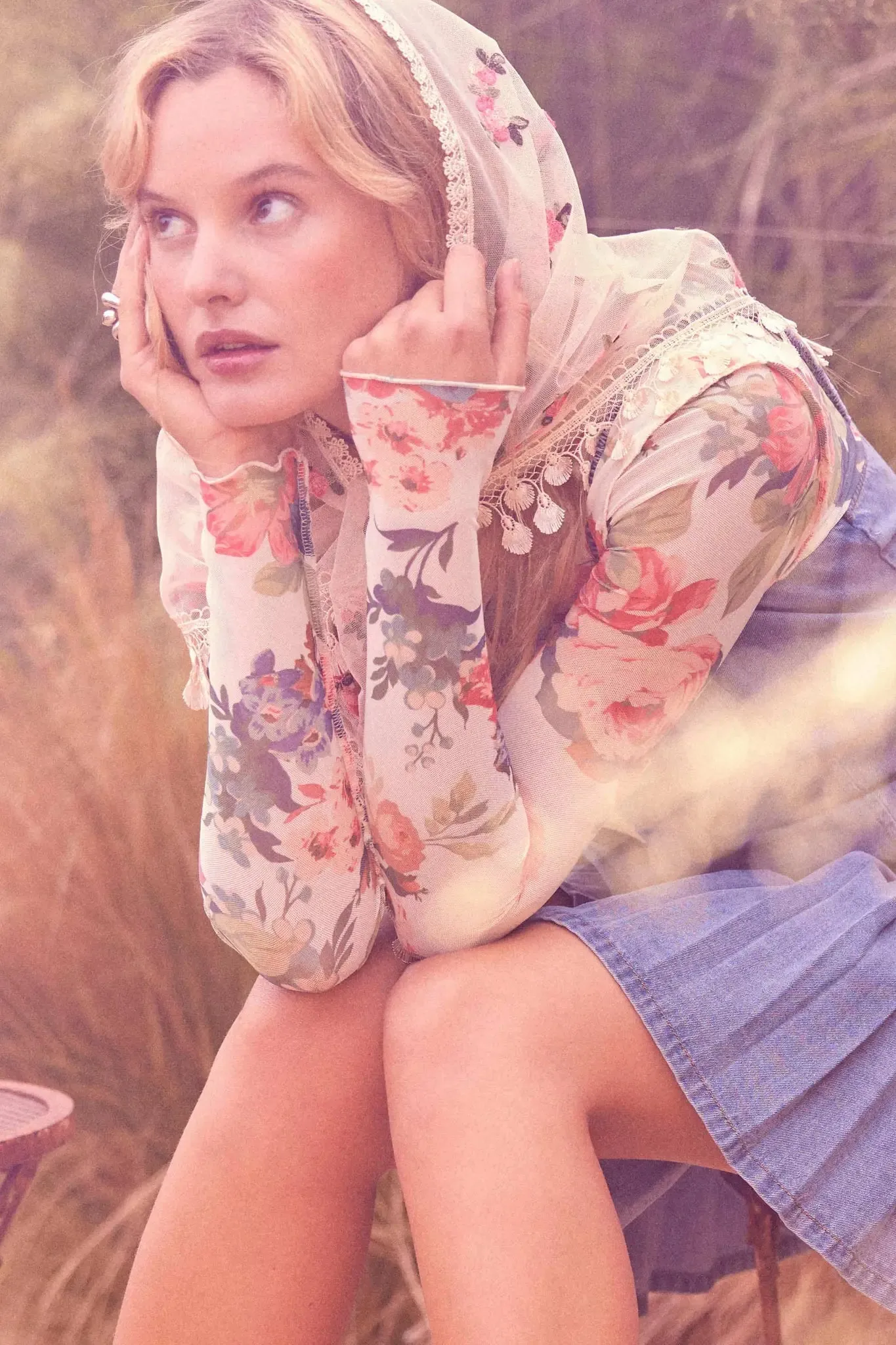 Blooming Heart Floral Mesh Exposed-Seam Top sold by Promesa