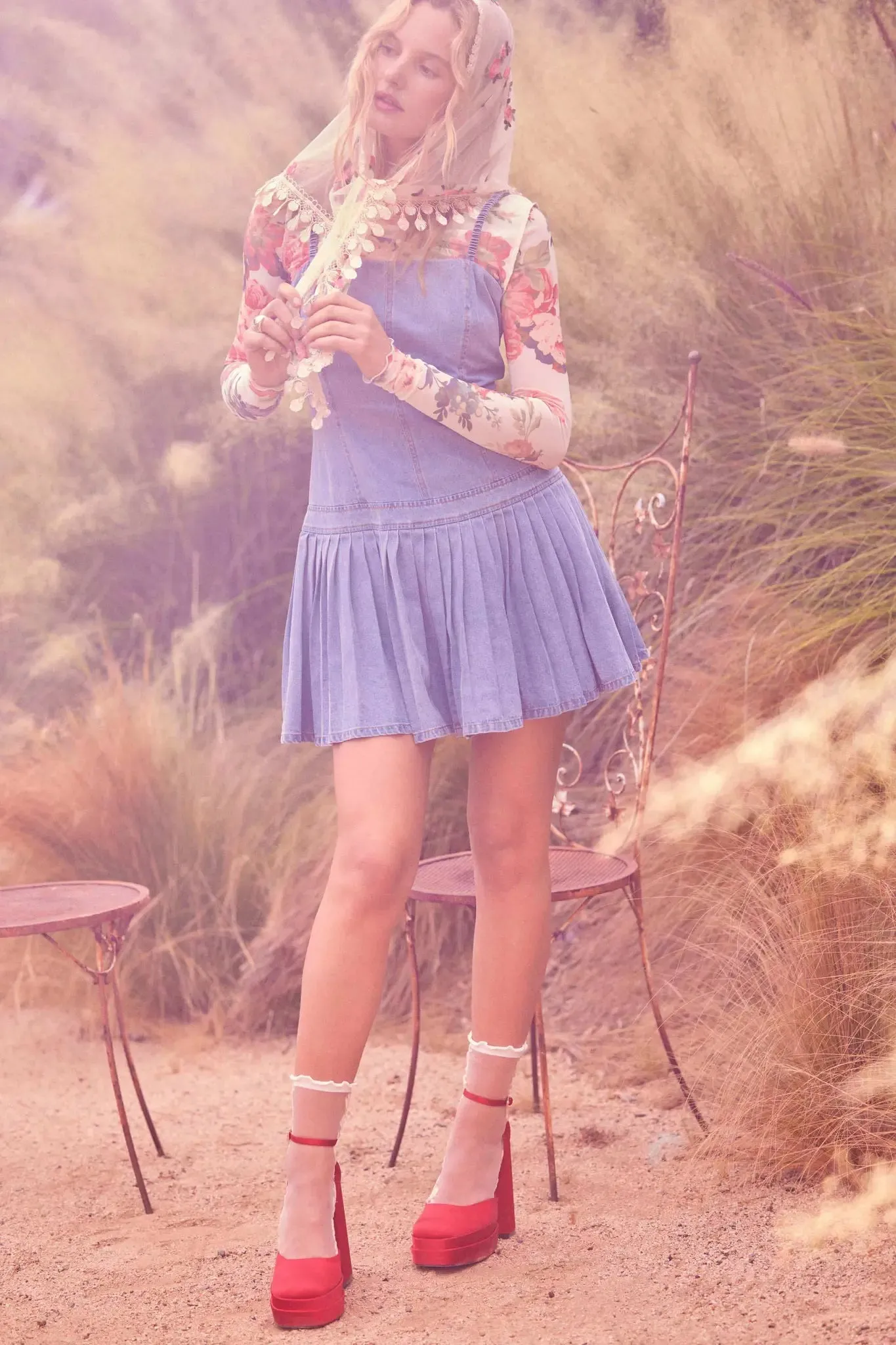 Blue Me Away Denim Drop-Waist Cami Mini Dress sold by Promesa