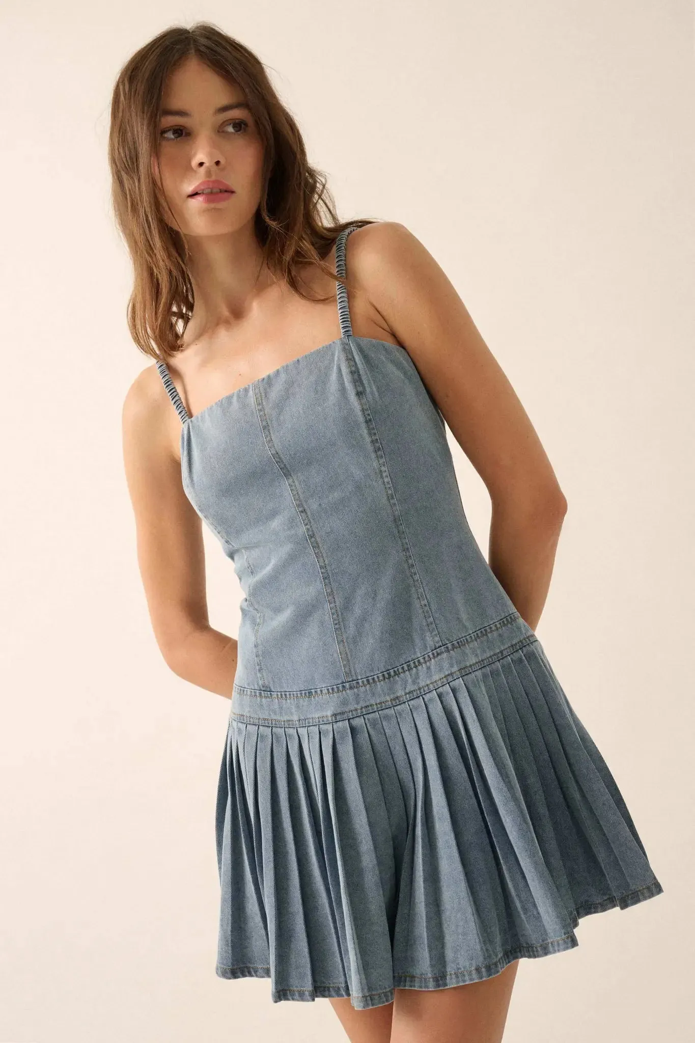 Blue Me Away Denim Drop-Waist Cami Mini Dress sold by Promesa product image thumbnail 4