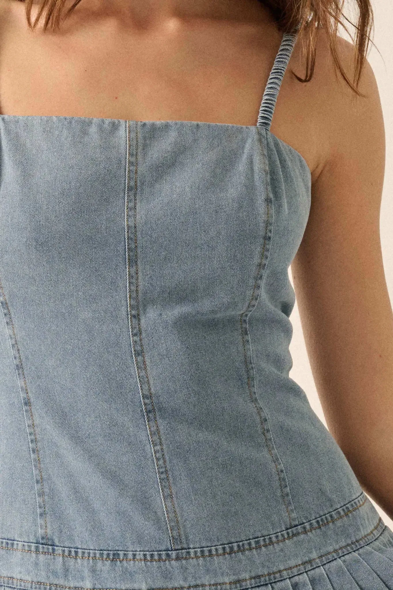 Blue Me Away Denim Drop-Waist Cami Mini Dress sold by Promesa product image thumbnail 5