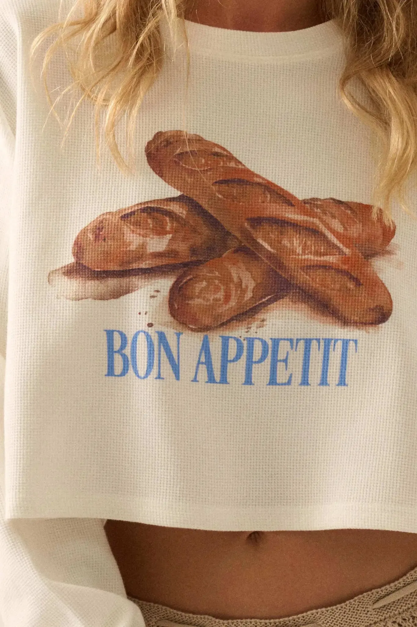 Bon Appetit Baguette Cropped Thermal Graphic Top sold by Promesa product image thumbnail 2