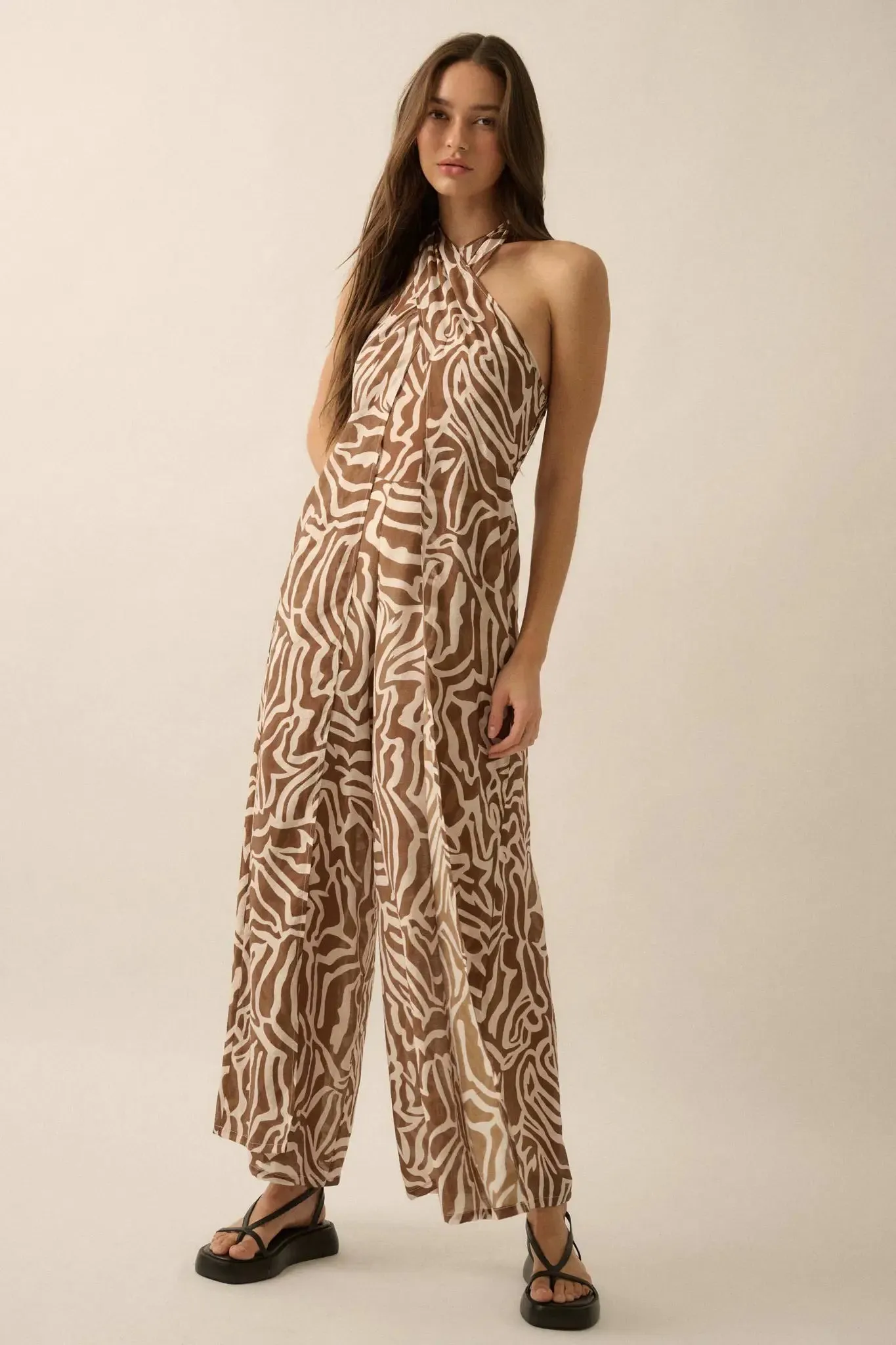 Roaming Soul Abstract Convertible Halter Jumpsuit sold by Promesa