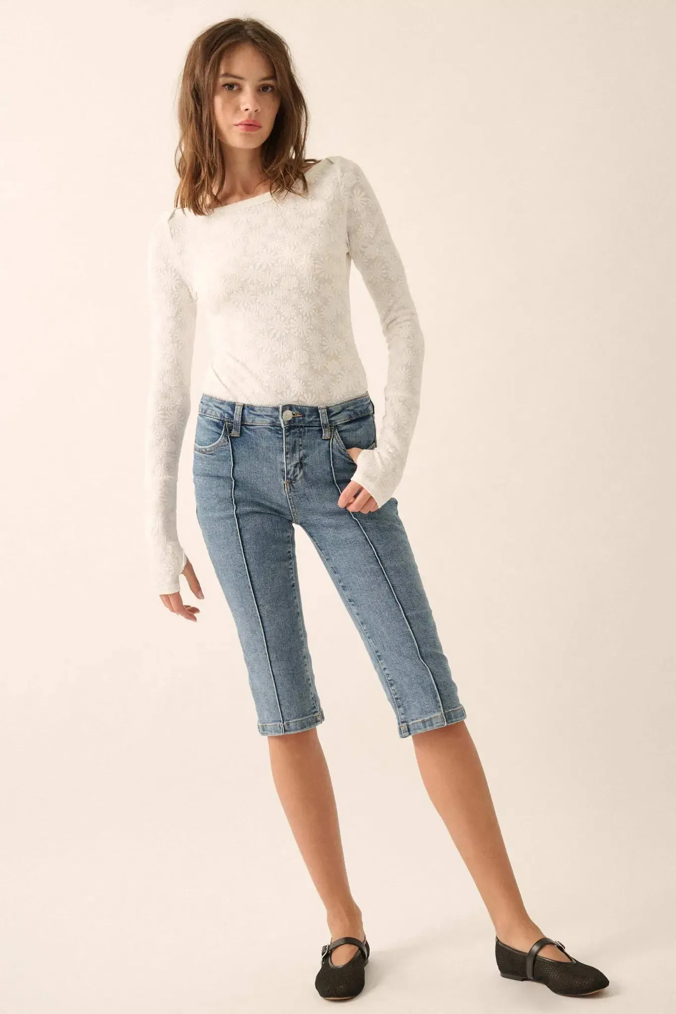 Petal Power Floral Jacquard Thumbhole Bodysuit sold by Promesa product image thumbnail 4