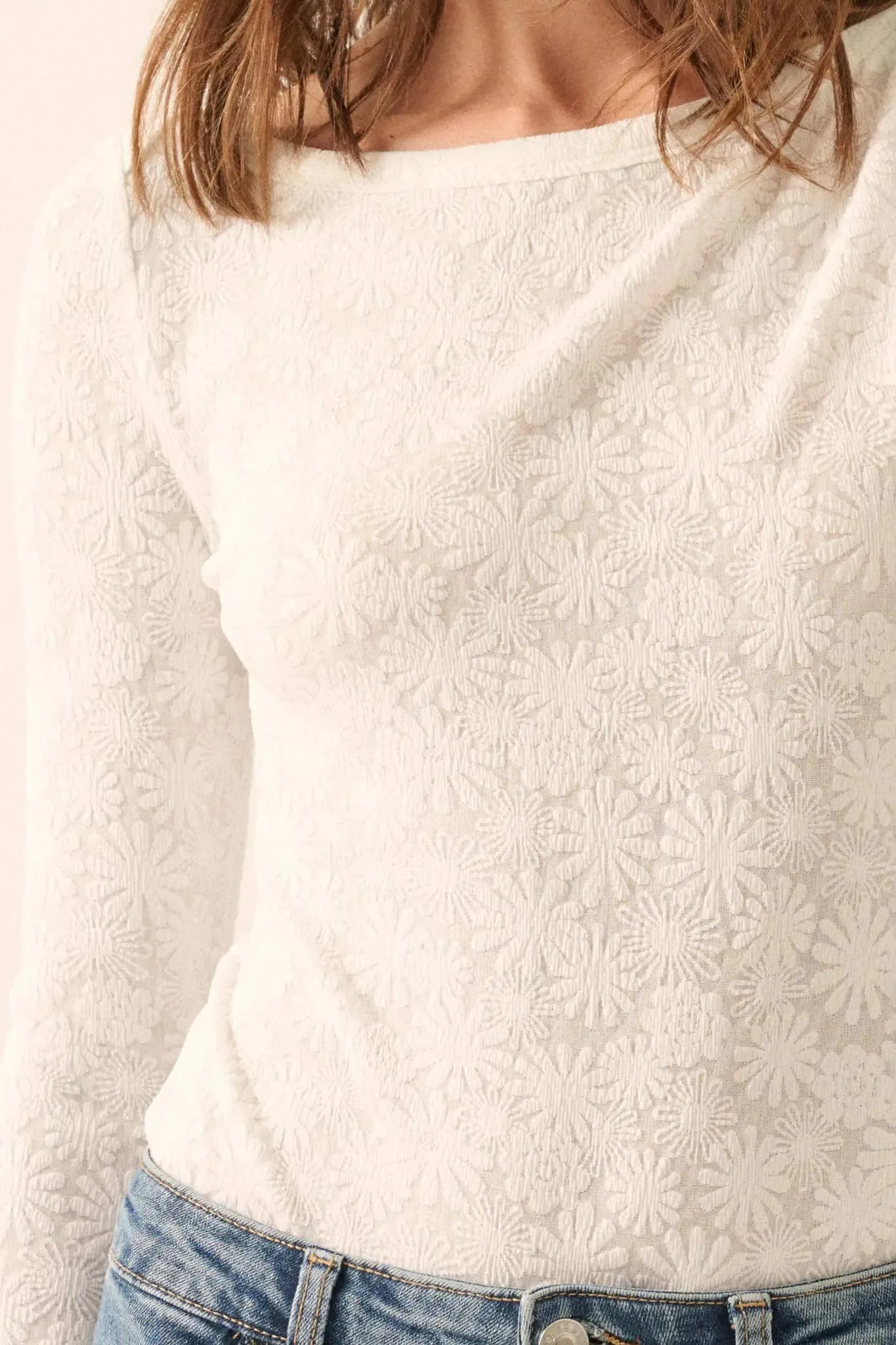 Petal Power Floral Jacquard Thumbhole Bodysuit sold by Promesa product image thumbnail 3