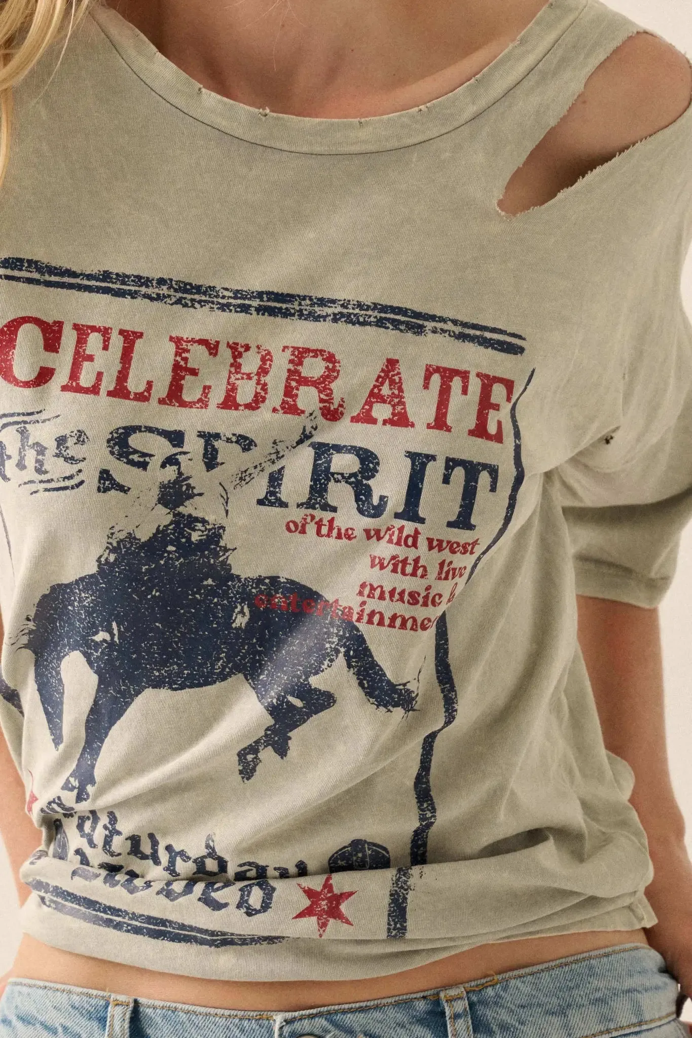 Celebrate the Spirit Slashed Western Graphic Tee sold by Promesa product image thumbnail 2