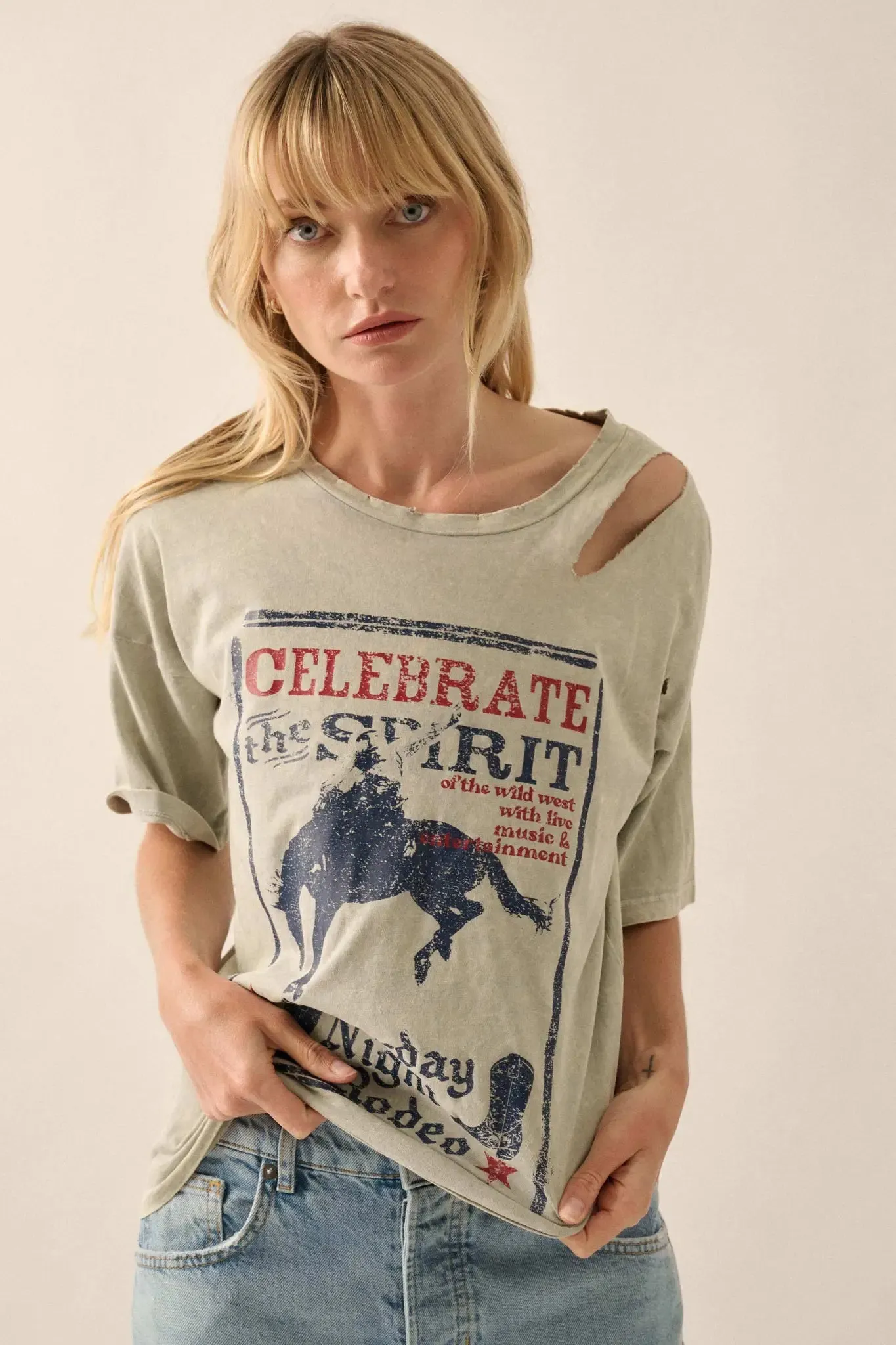Celebrate the Spirit Slashed Western Graphic Tee sold by Promesa product image thumbnail 4