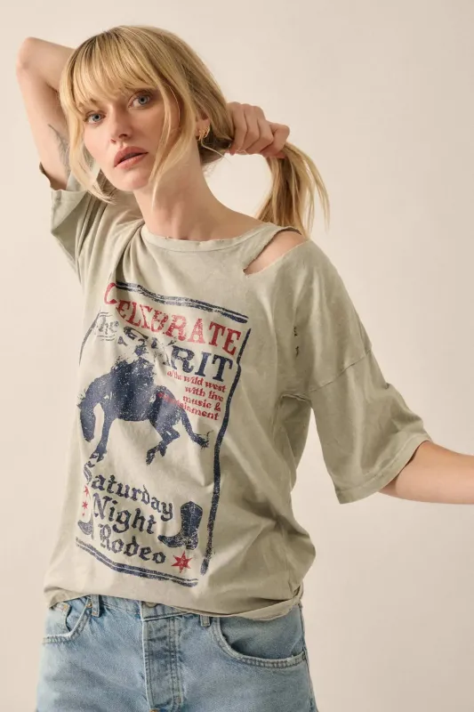 Celebrate the Spirit Slashed Western Graphic Tee sold by Promesa