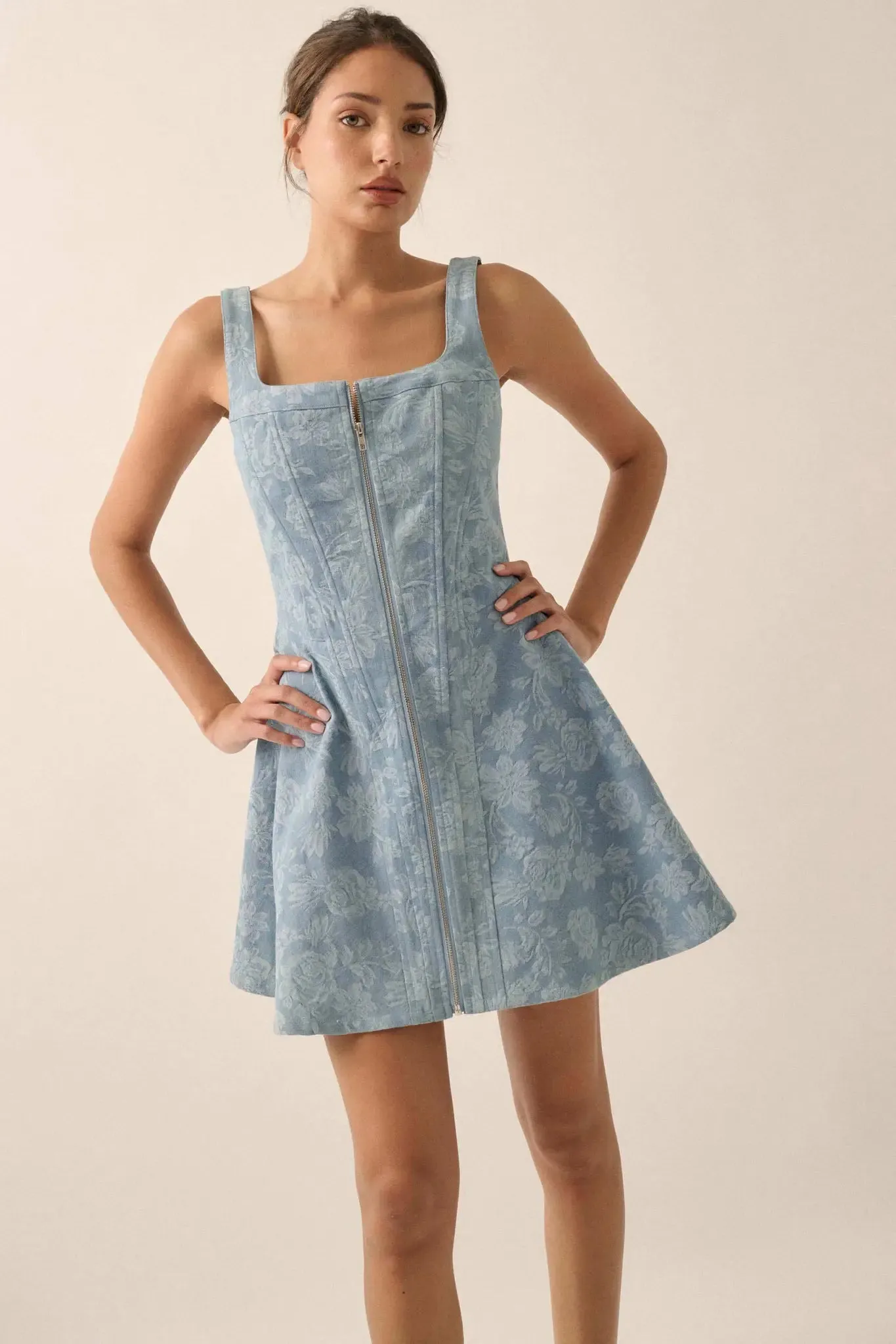 Blue Beauty Floral Jacquard Denim Mini Dress sold by Promesa product image thumbnail 5