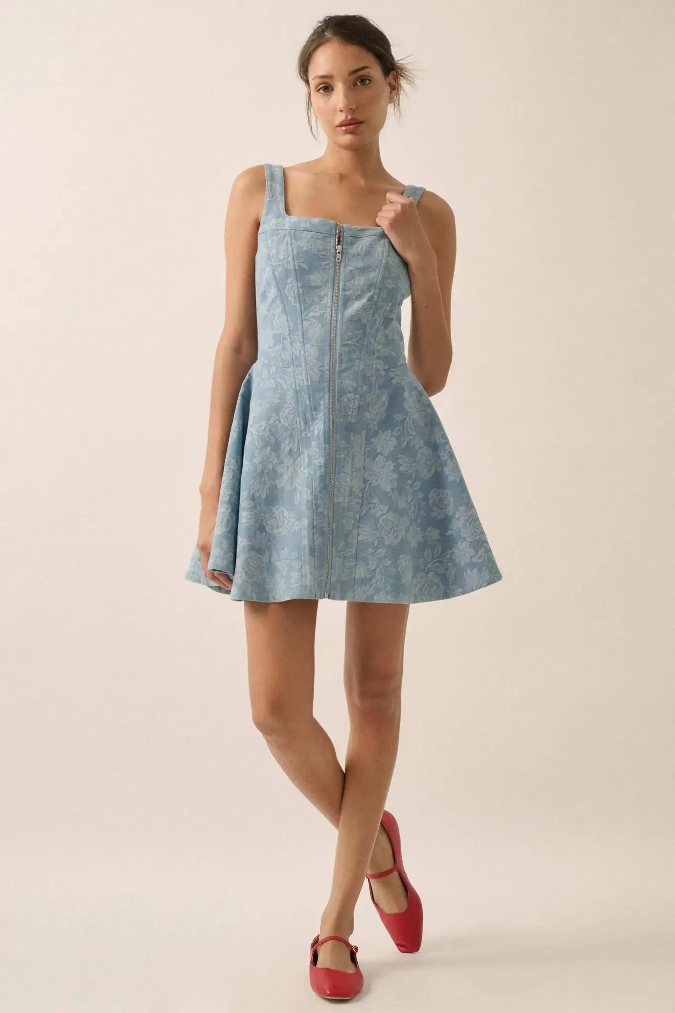 Blue Beauty Floral Jacquard Denim Mini Dress sold by Promesa product image thumbnail 3