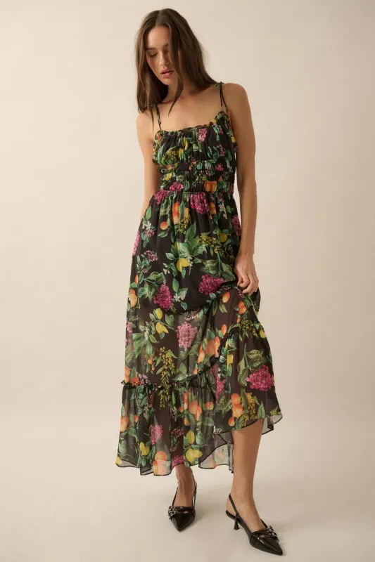 Luscious Life Fruit-Print Gathered Maxi Dress sold by Promesa