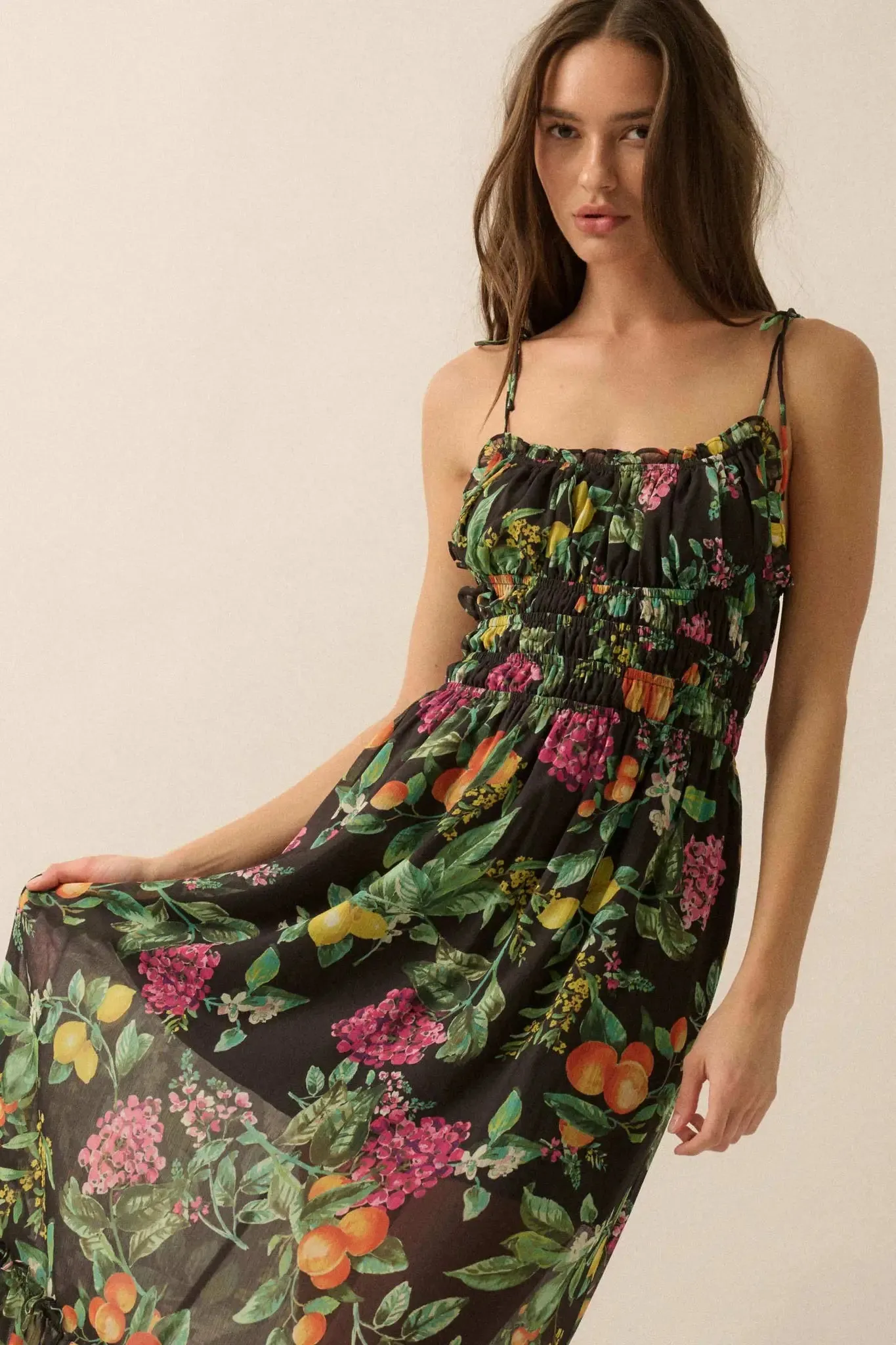 Luscious Life Fruit-Print Gathered Maxi Dress sold by Promesa product image thumbnail 3