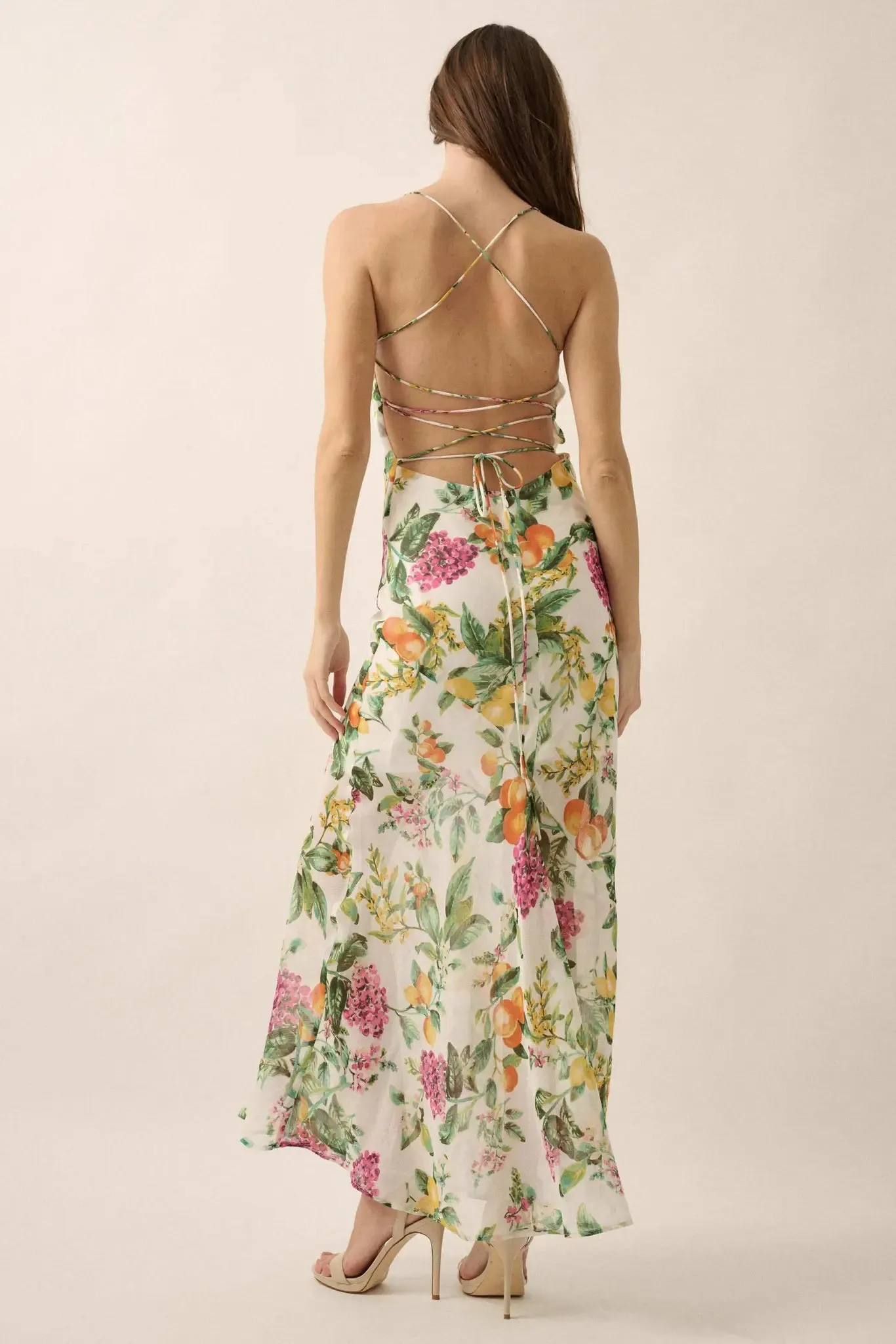 Sweet Succulence Fruit-Print Open-Back Maxi Dress sold by Promesa product image thumbnail 2