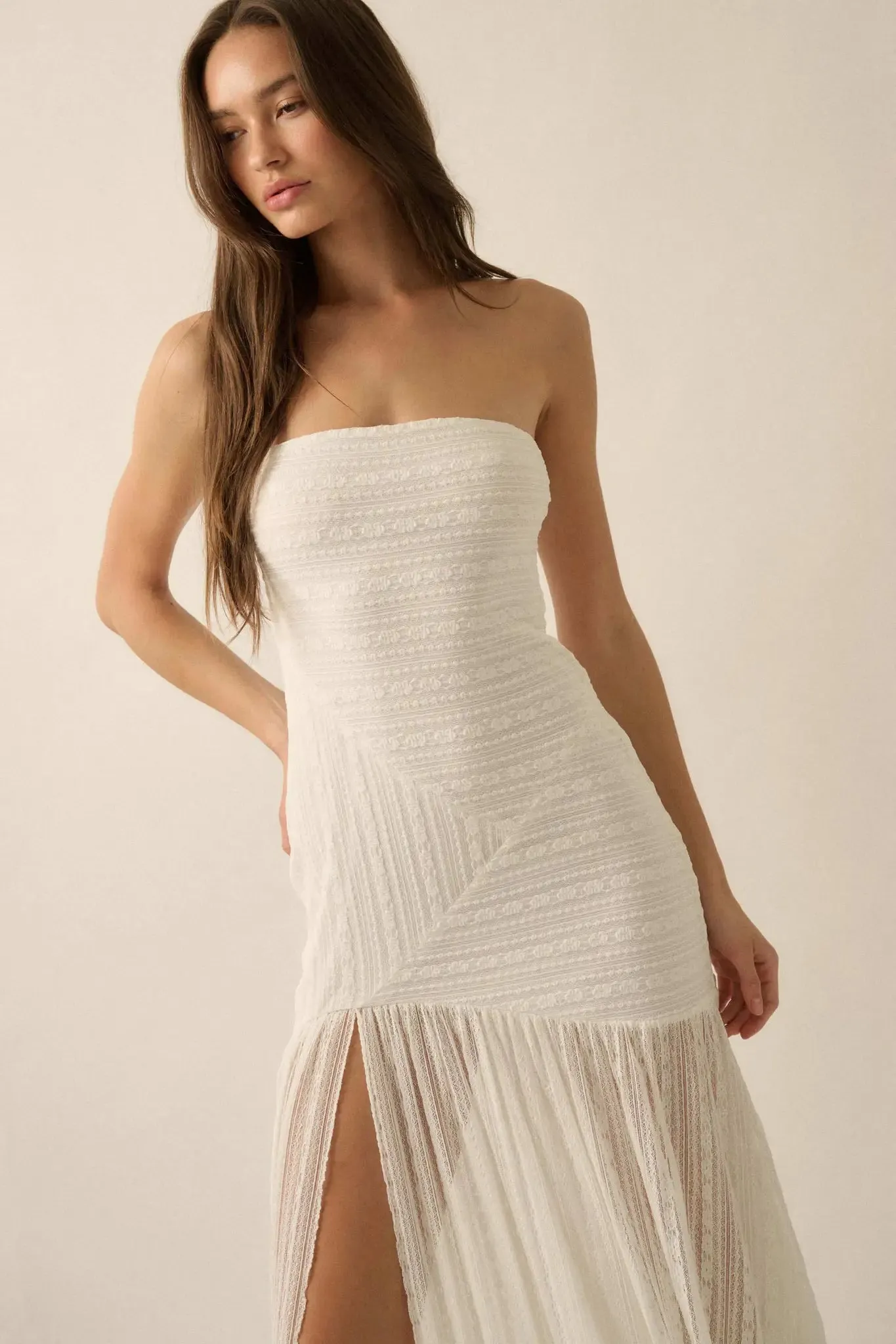 Belle Nuit Striped Lace Strapless Maxi Dress sold by Promesa product image thumbnail 5