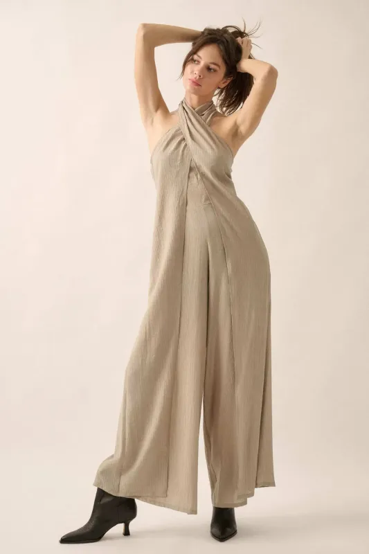 Peaceful Days Tonal-Stripe Two-Way Tulip Jumpsuit sold by Promesa