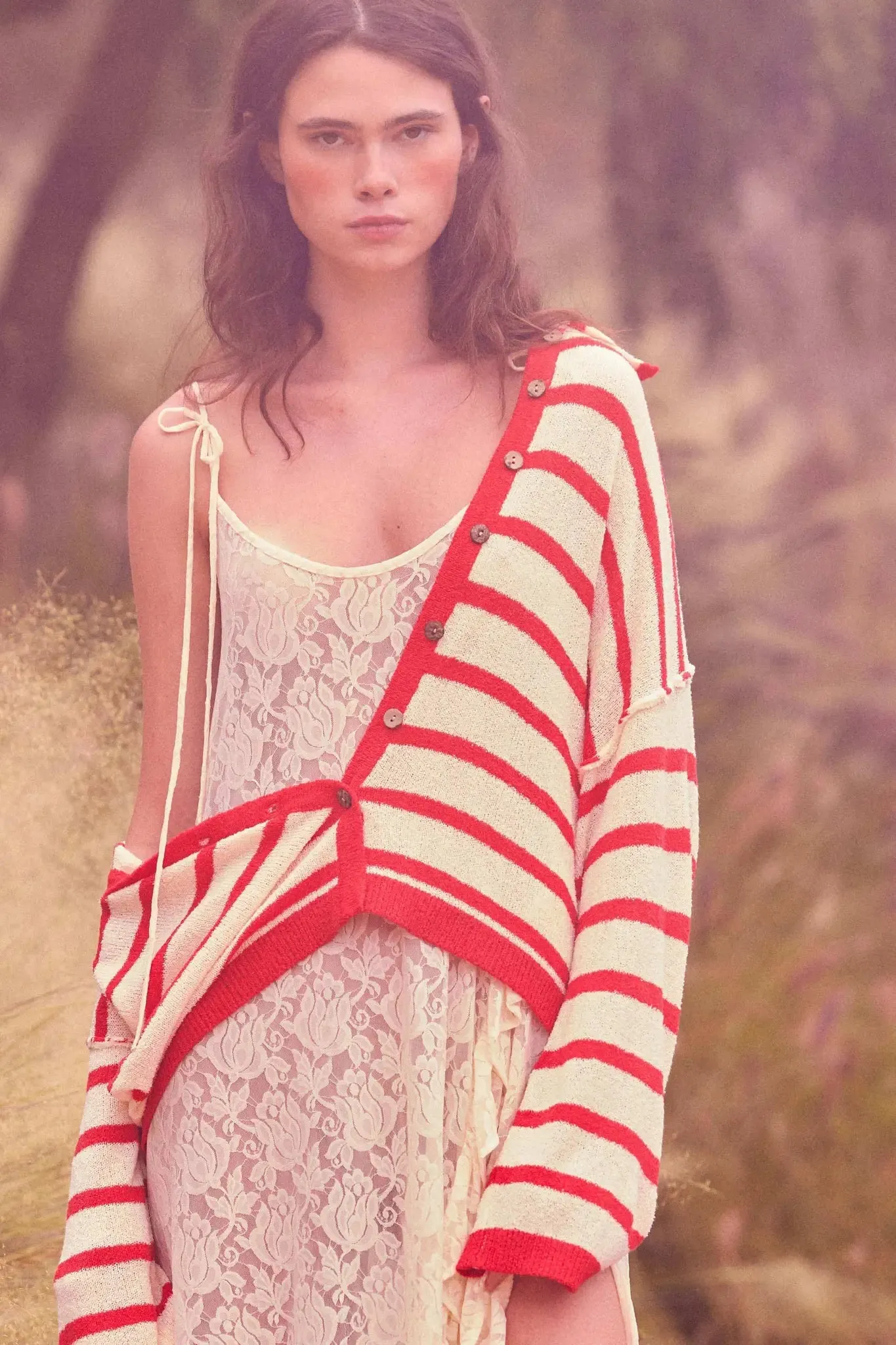 Between the Lines Striped Knit Collared Cardigan sold by Promesa