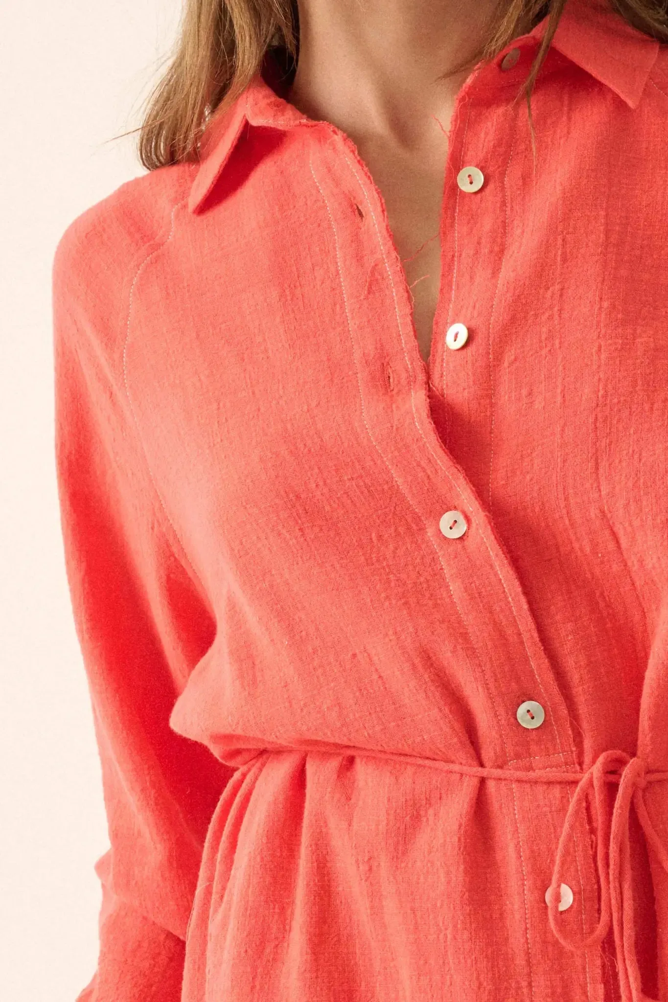 Life Story Textured Cotton Belted Shirt Romper sold by Promesa product image thumbnail 5