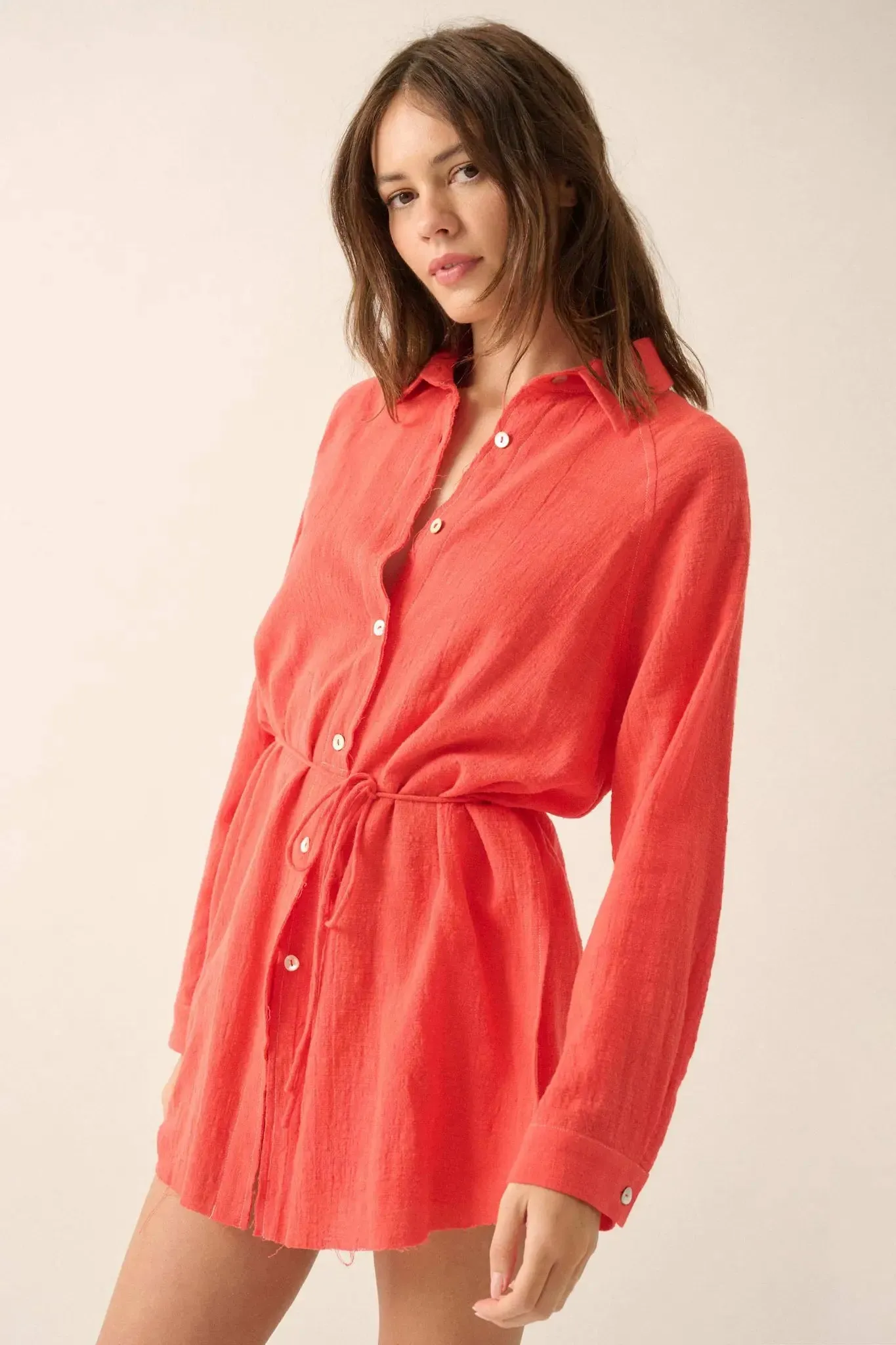 Life Story Textured Cotton Belted Shirt Romper sold by Promesa product image thumbnail 4