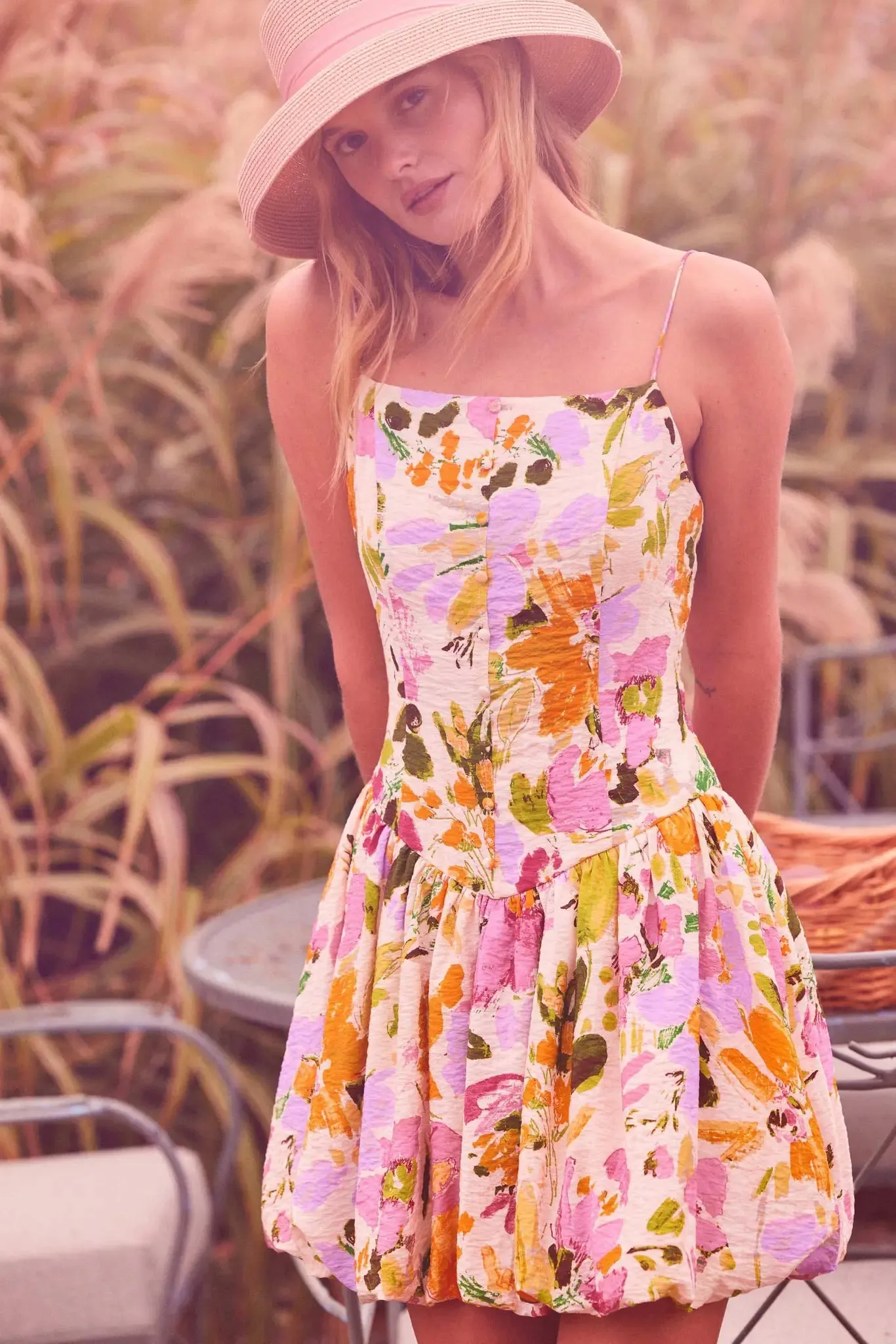 Delicate Dawn Floral Drop-Waist Bubble Mini Dress sold by Promesa