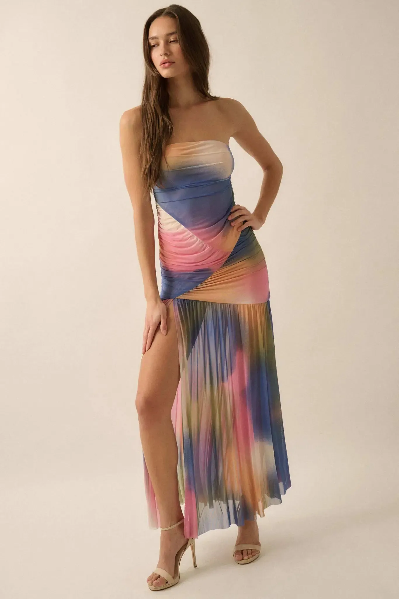 Color My World Tie-Dye Mesh Strapless Maxi Dress sold by Promesa product image thumbnail 4