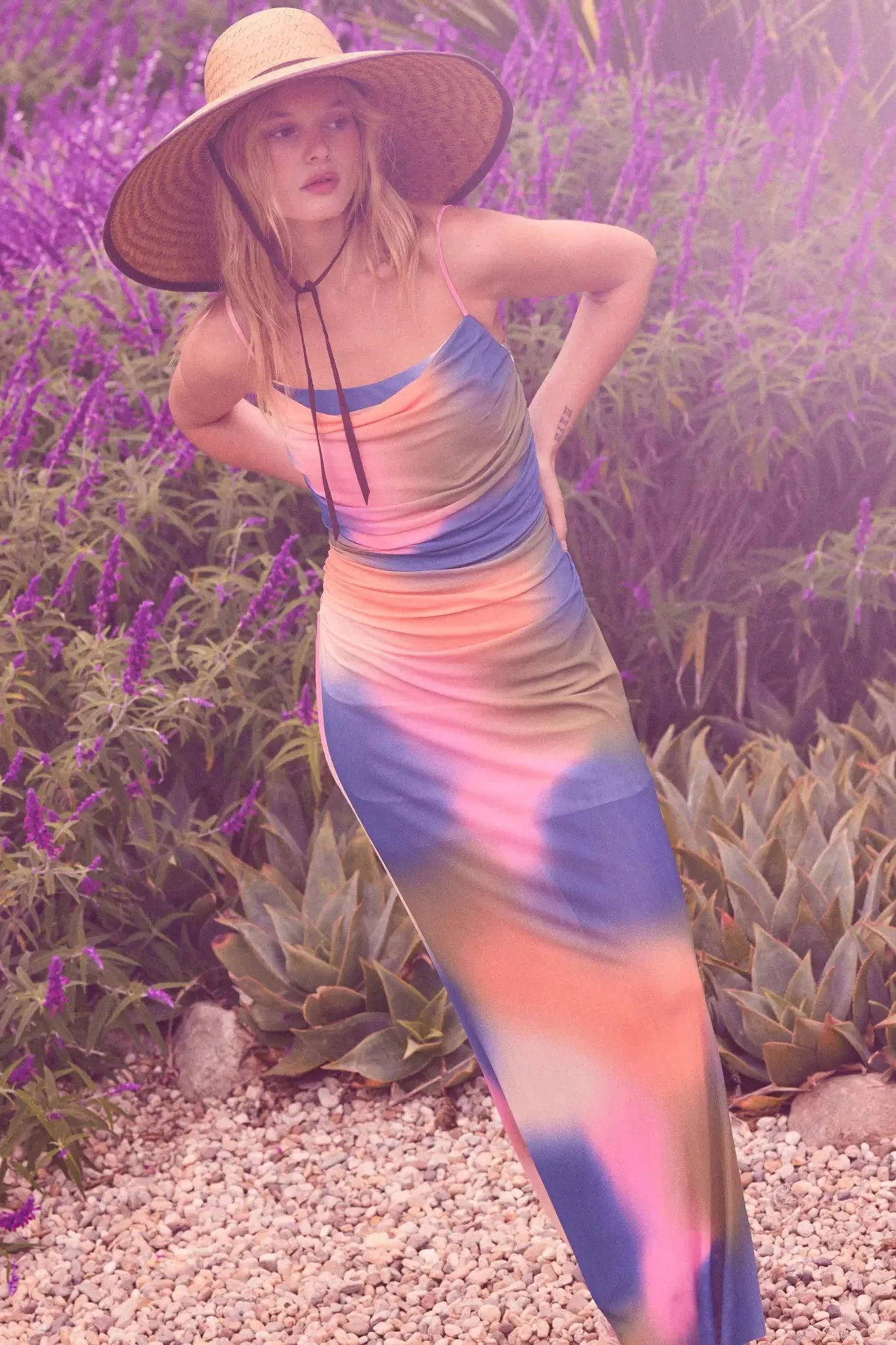 True Colors Tie-Dye Mesh Ruched Corset Maxi Dress sold by Promesa product image thumbnail 2