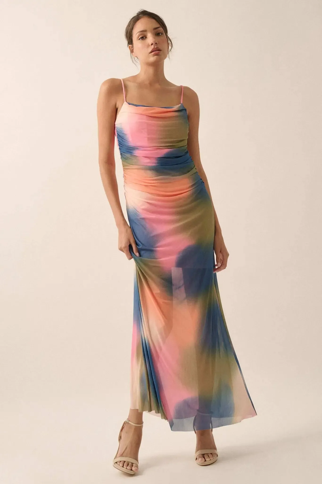 True Colors Tie-Dye Mesh Ruched Corset Maxi Dress sold by Promesa product image thumbnail 4