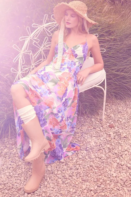 Lush Garden Floral Chiffon Open-Back Maxi Dress sold by Promesa