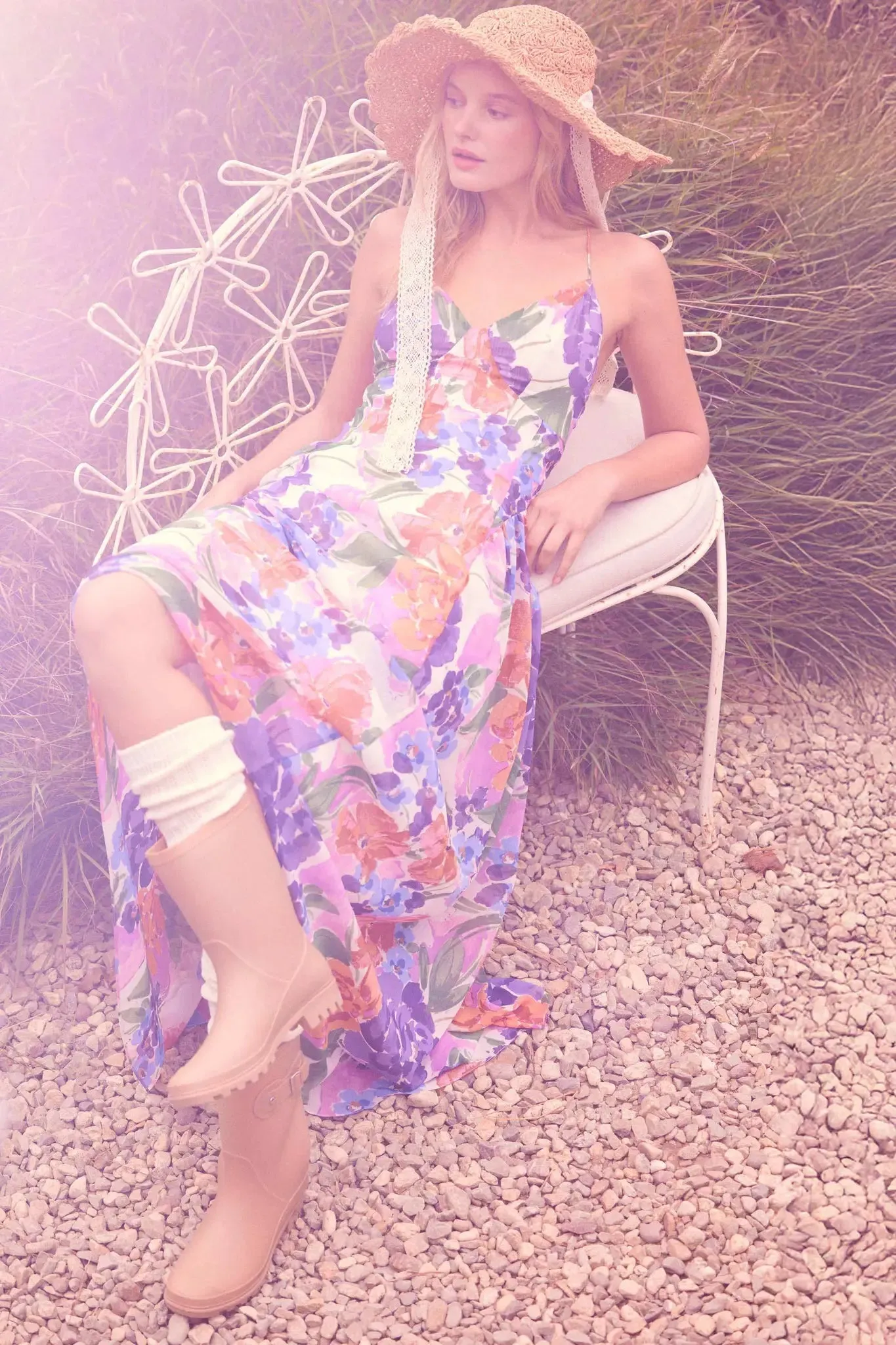 Lush Garden Floral Chiffon Open-Back Maxi Dress sold by Promesa