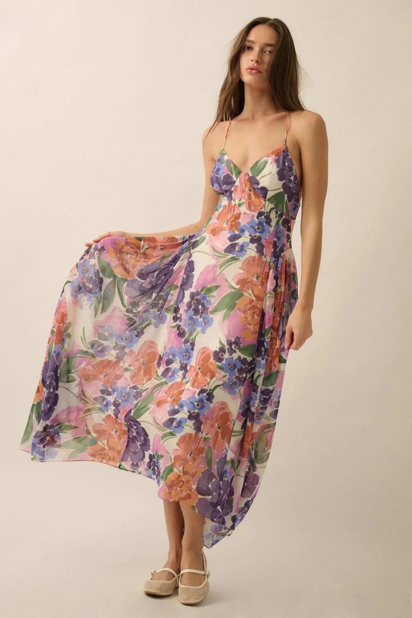 Lush Garden Floral Chiffon Open-Back Maxi Dress sold by Promesa product image thumbnail 4