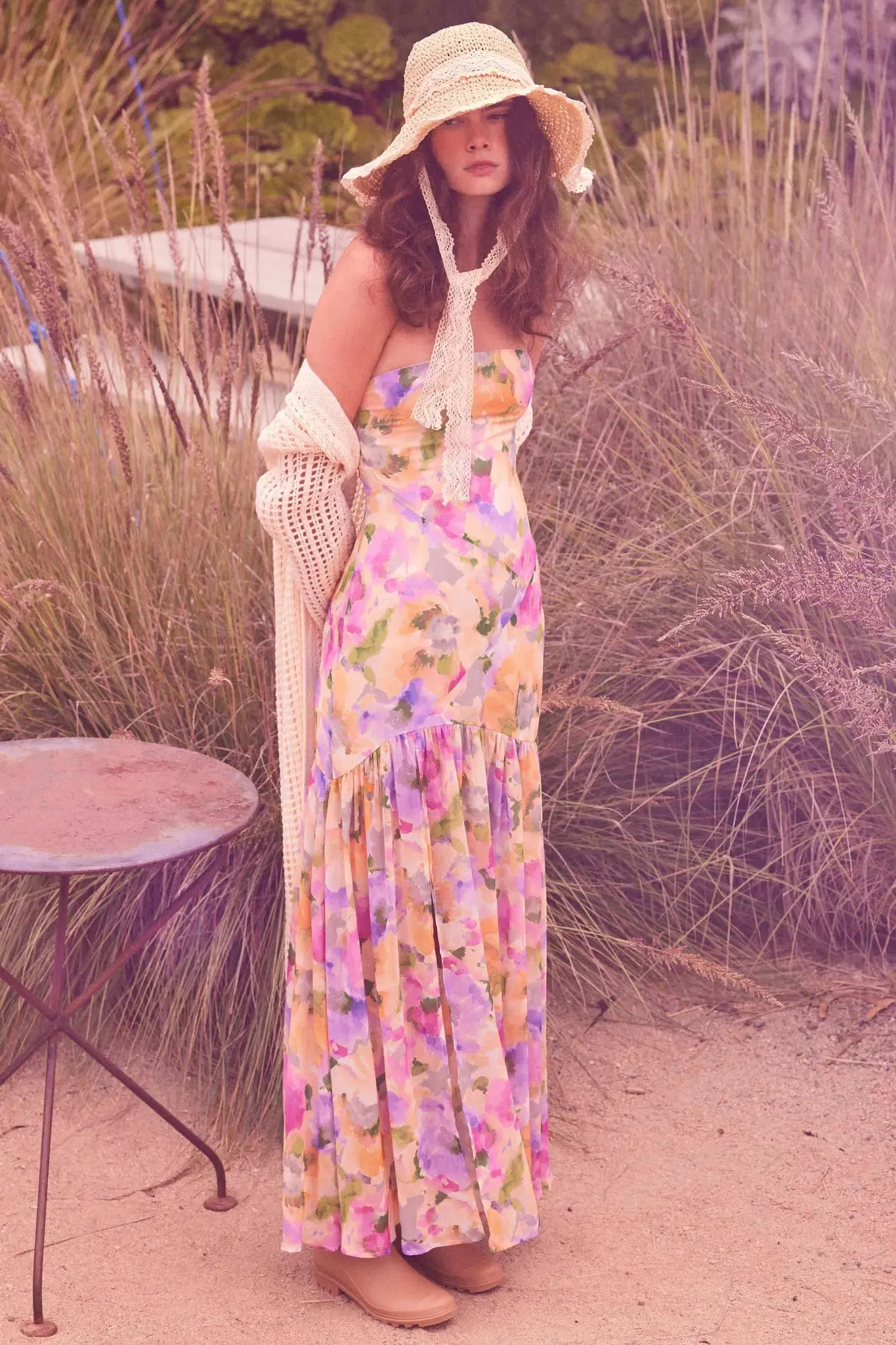 Garden Glow Floral Chiffon Strapless Maxi Dress sold by Promesa