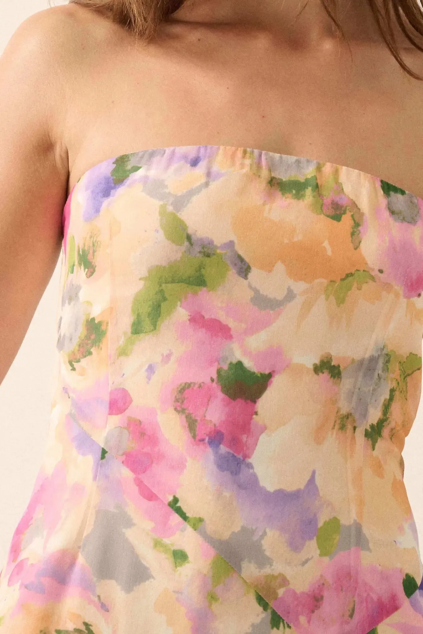 Garden Glow Floral Chiffon Strapless Maxi Dress sold by Promesa product image thumbnail 5