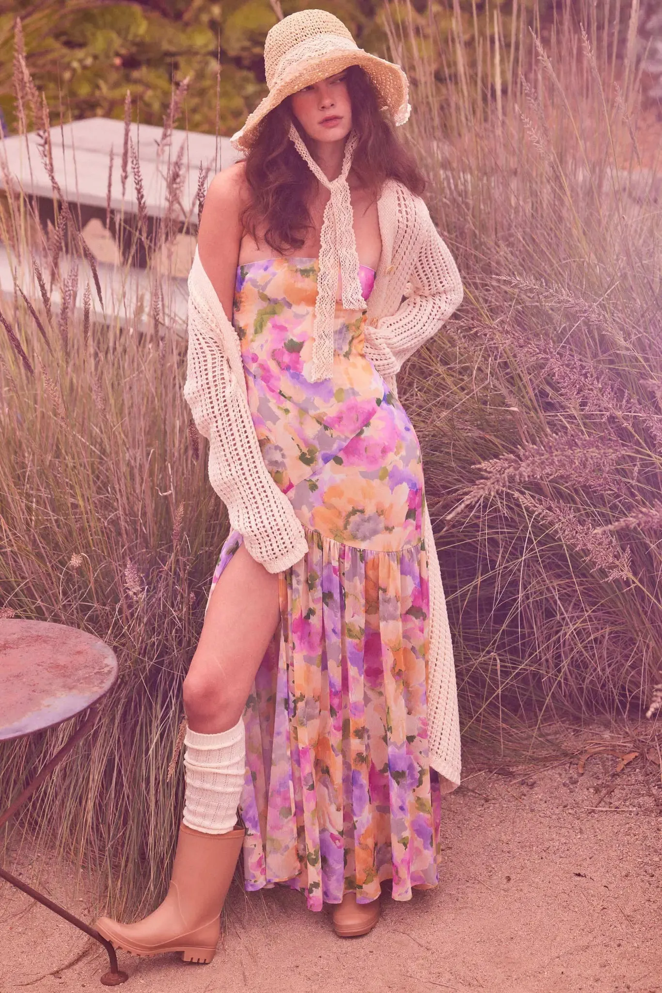 Garden Glow Floral Chiffon Strapless Maxi Dress sold by Promesa product image thumbnail 3