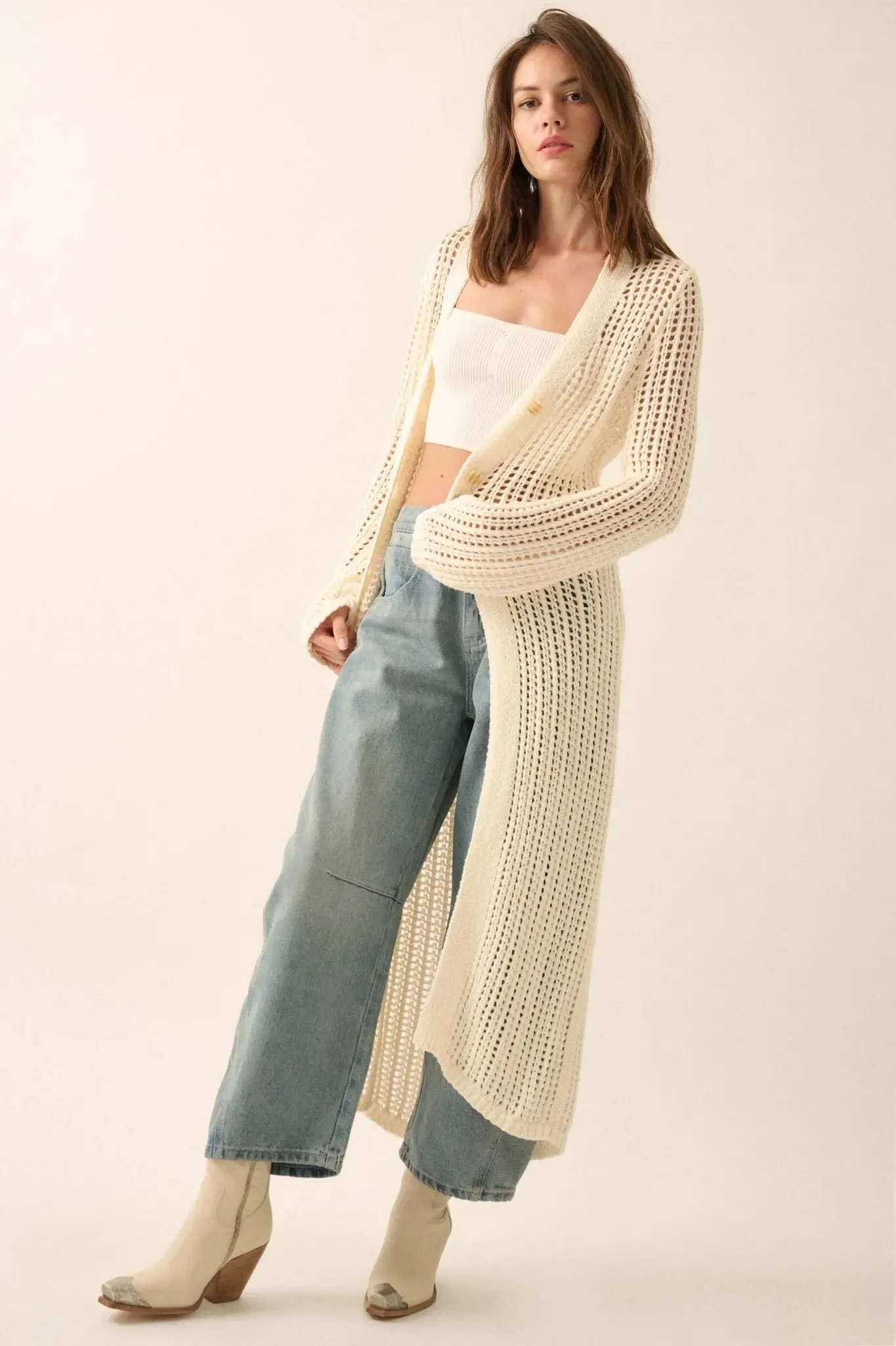 Beautiful Truth Crochet Knit Duster Cardigan sold by Promesa product image thumbnail 4