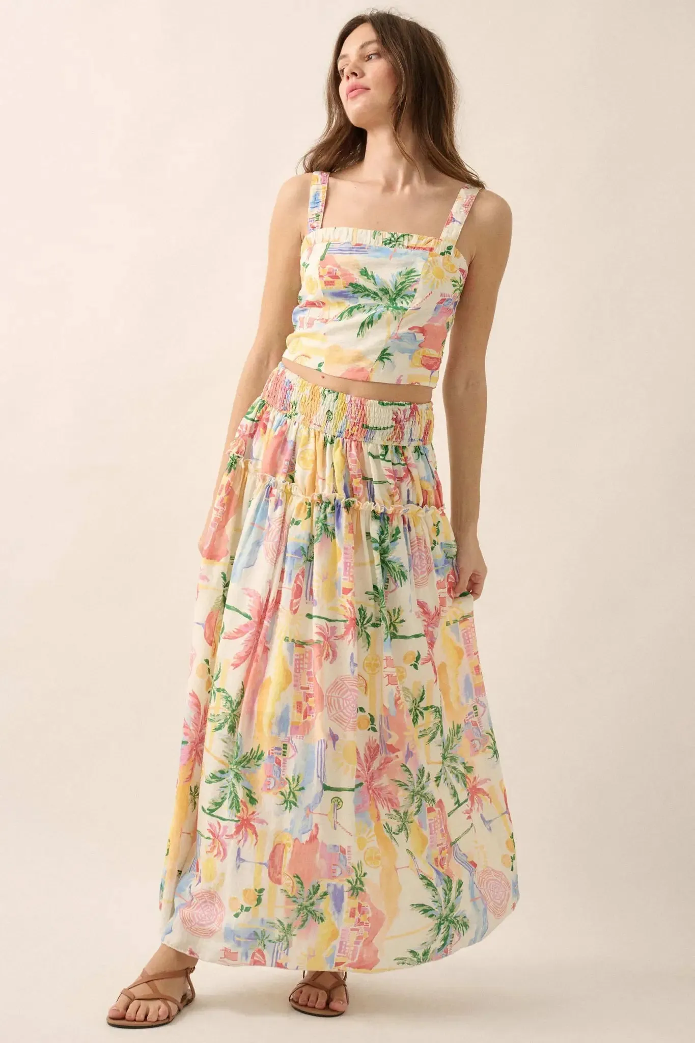 Paradise Found Tropical-Print Smocked Maxi Skirt sold by Promesa product image thumbnail 4