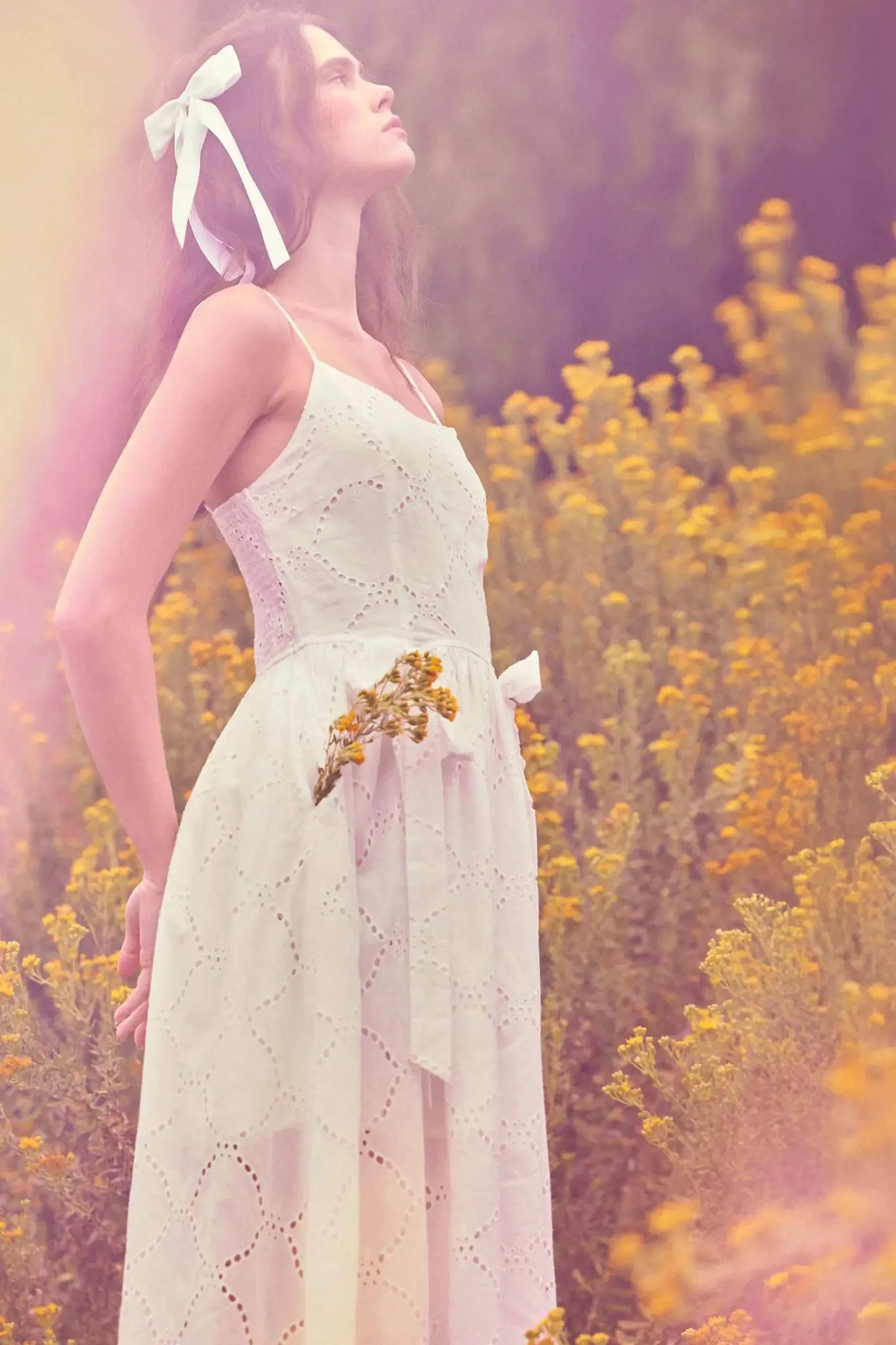 Sunday Girl Eyelet Lace Bow-Detail Midi Dress sold by Promesa