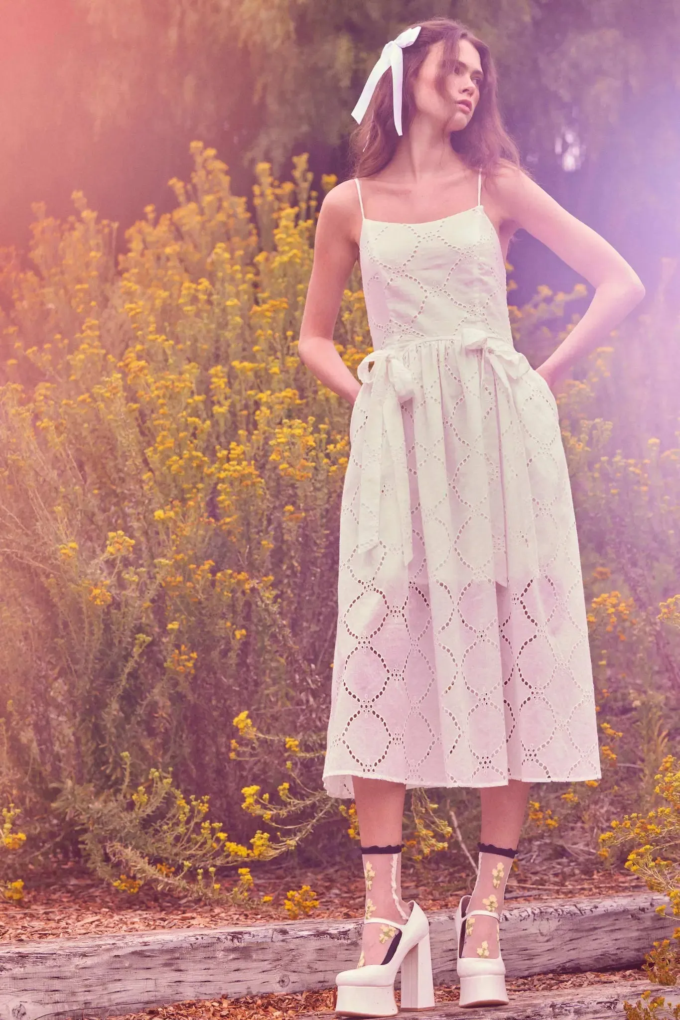 Sunday Girl Eyelet Lace Bow-Detail Midi Dress sold by Promesa product image thumbnail 2