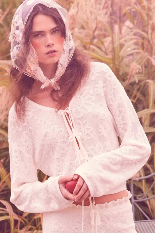 Flower Song Floral Jacquard Knit Tie-Front Cardigan sold by Promesa