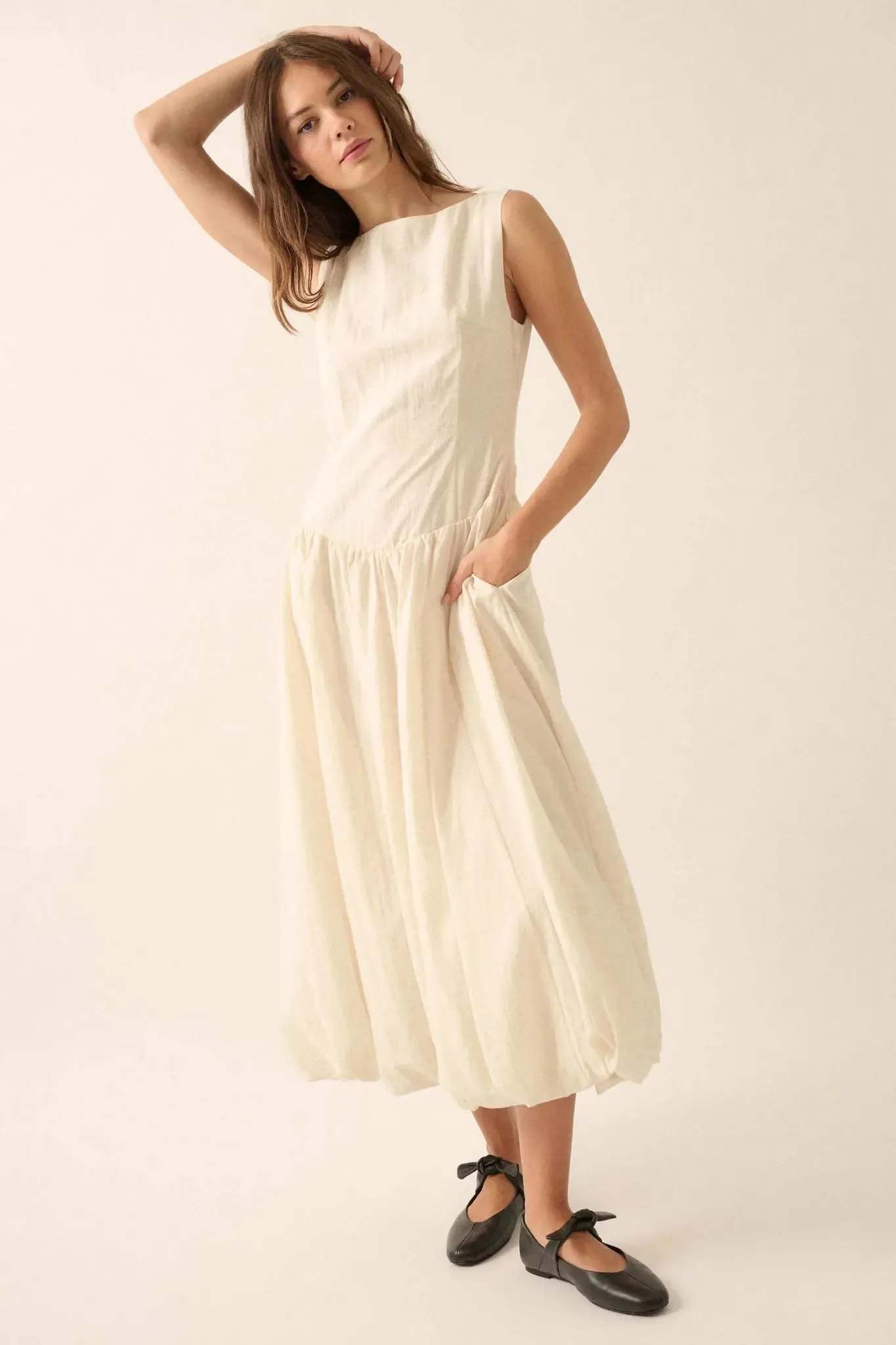 Natural Beauty Boatneck Bubble Midi Dress sold by Promesa product image thumbnail 4