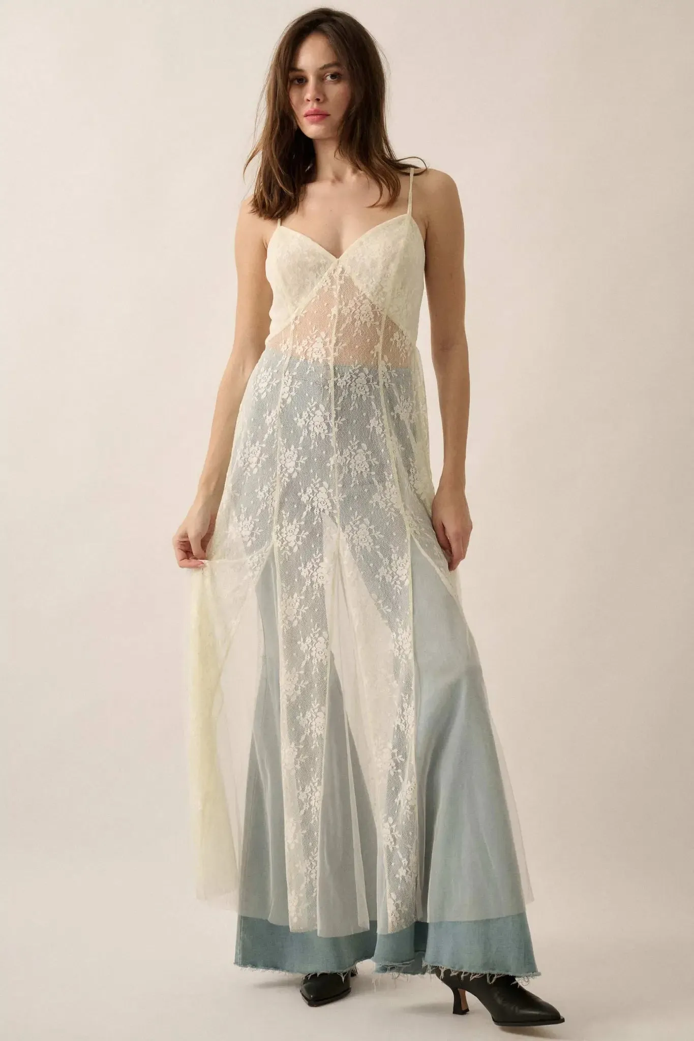 Whisper to Me Sheer Floral Lace Pleated Maxi Dress sold by Promesa product image thumbnail 4
