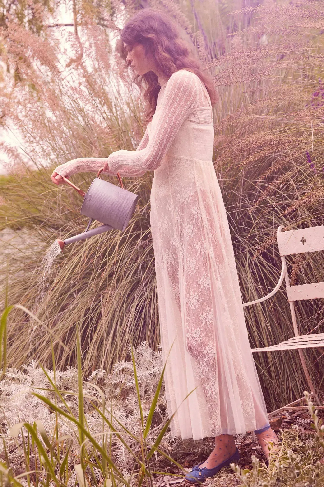 Whisper to Me Sheer Floral Lace Pleated Maxi Dress sold by Promesa product image thumbnail 2