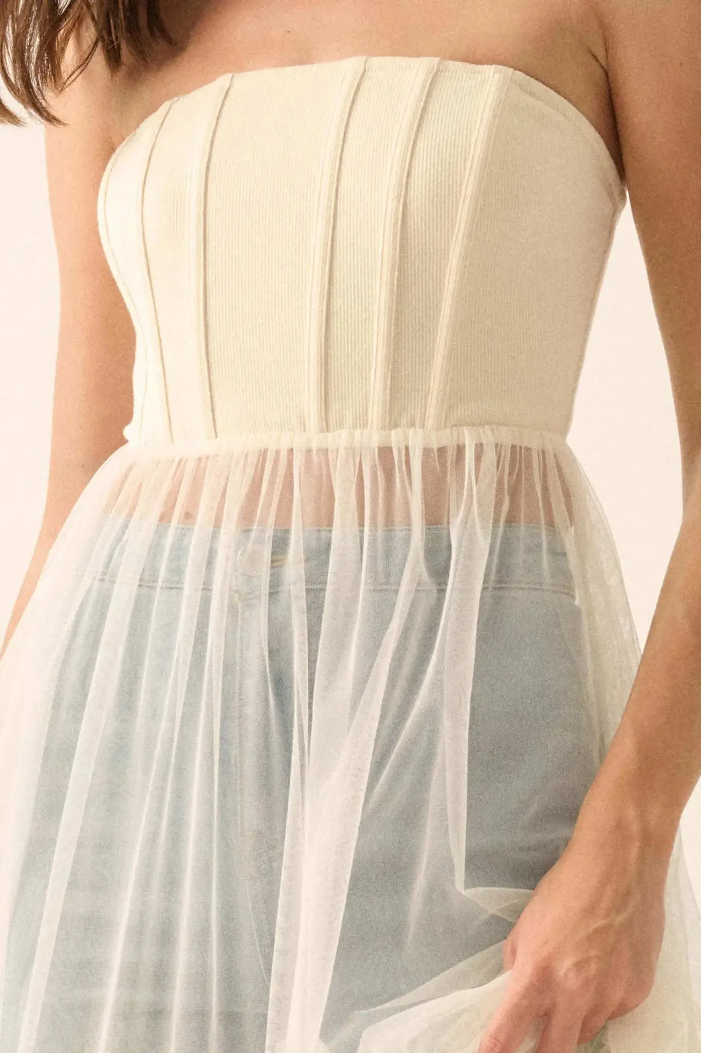 Secret Love Sheer Tiered Tulle Corset Maxi Dress sold by Promesa product image thumbnail 5