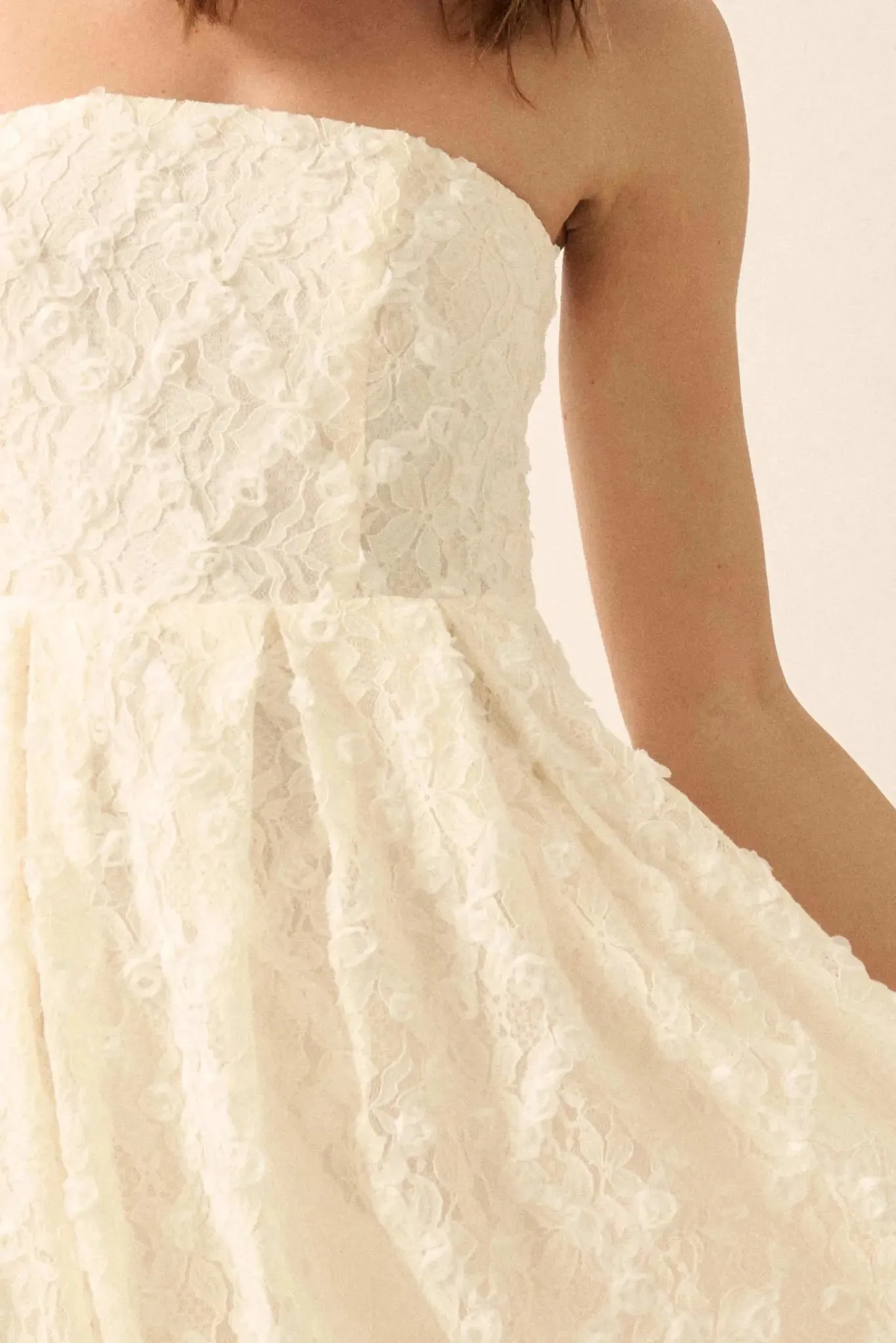 Grace Note Floral Lace Strapless Bubble Mini Dress sold by Promesa product image thumbnail 5
