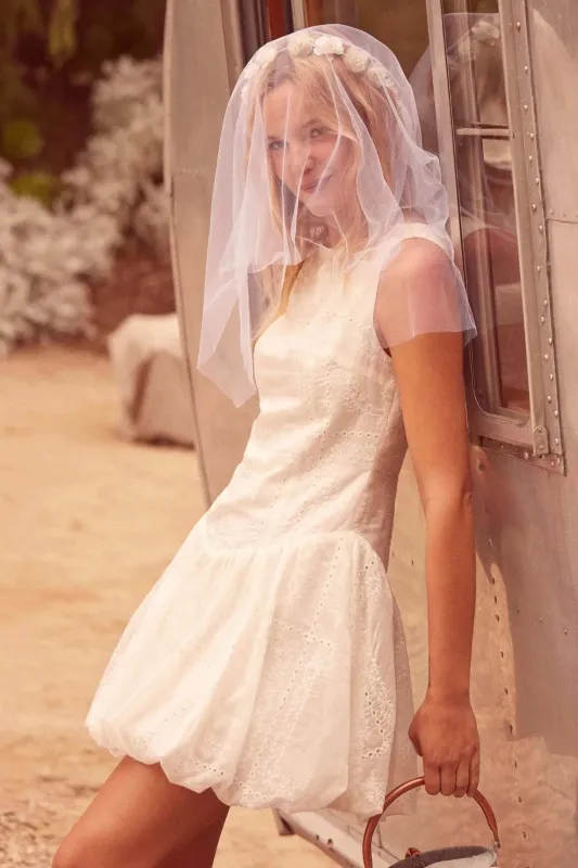 Pure Love Eyelet Lace Boatneck Bubble Mini Dress sold by Promesa