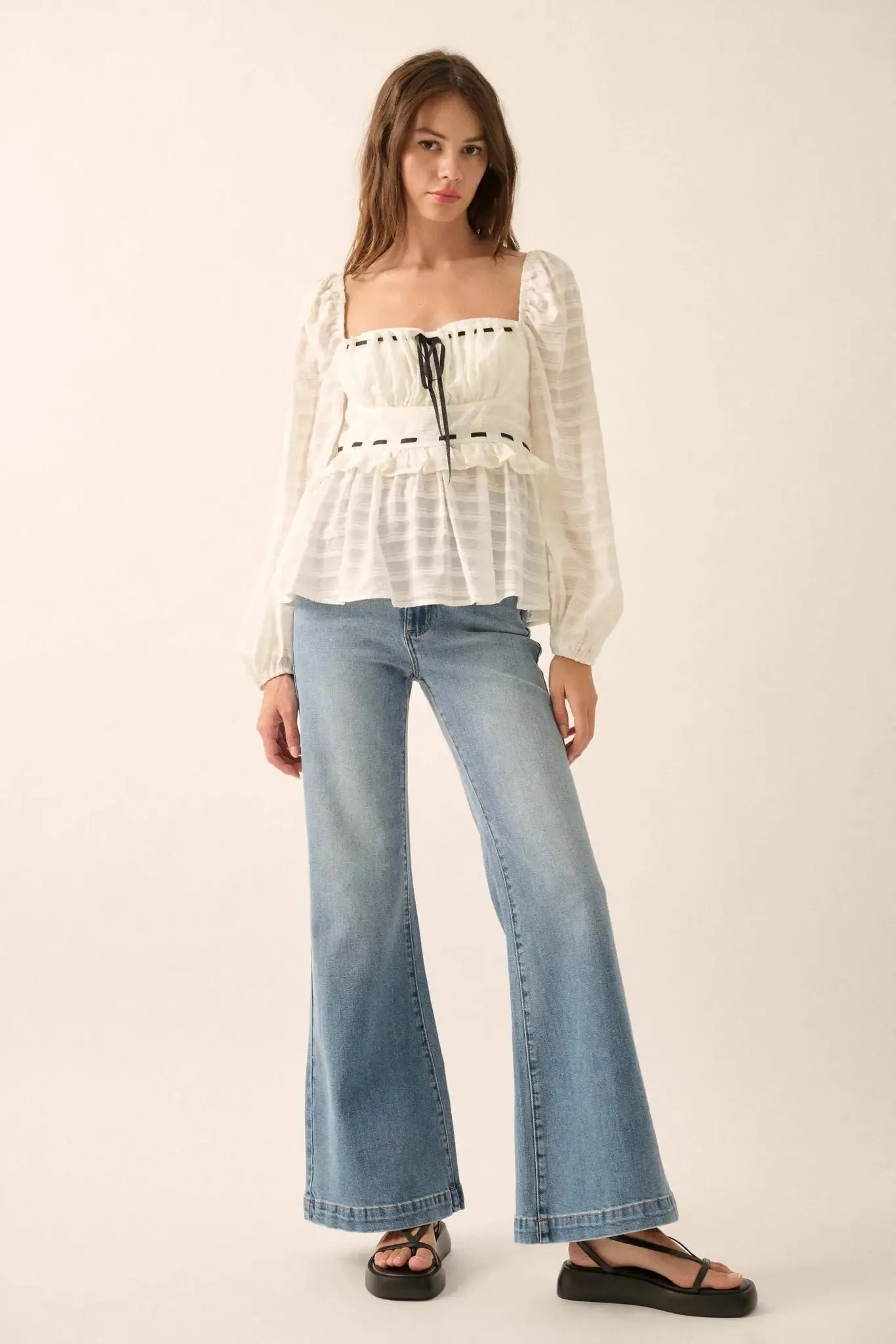 Sweet Infatuation Striped Ribbon-Trim Peasant Top sold by Promesa product image thumbnail 5